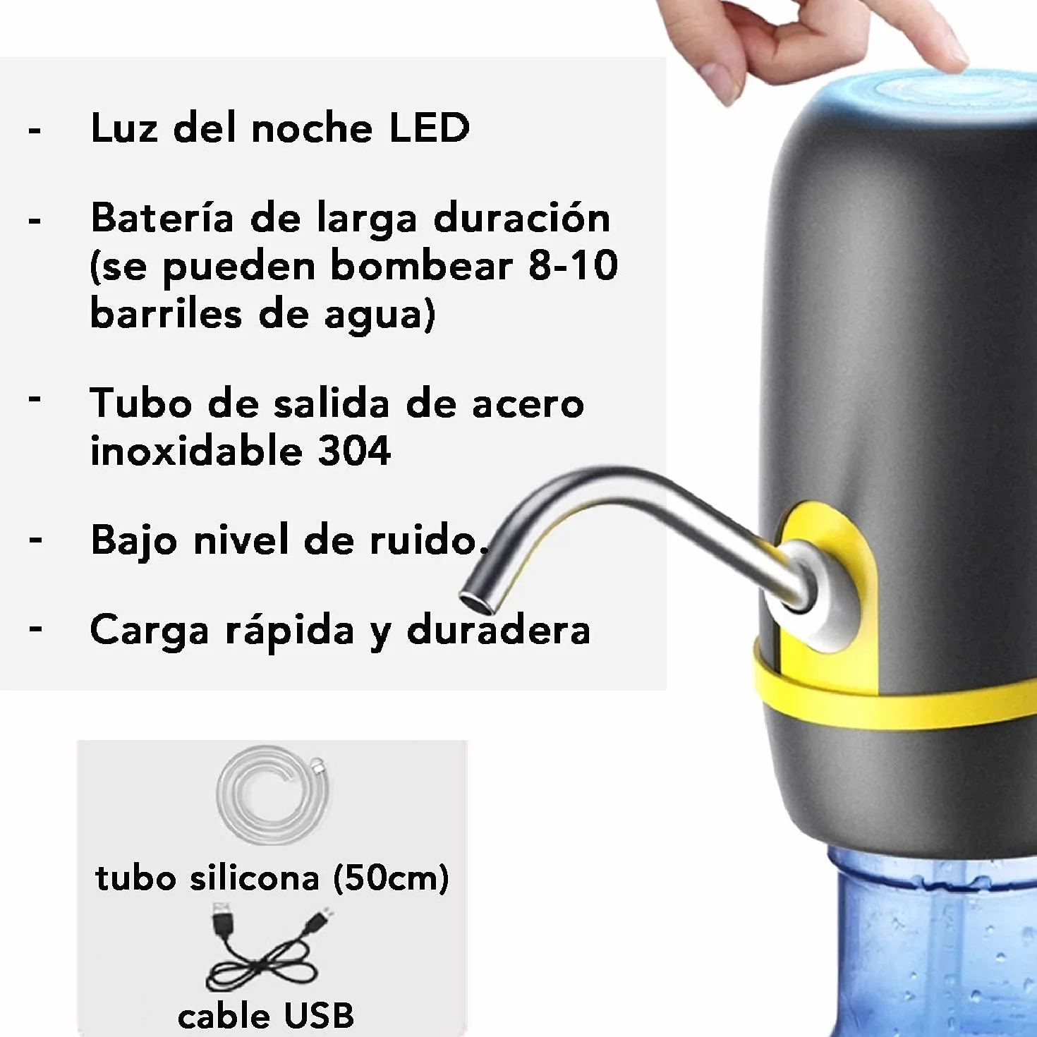 Dispensador de Agua Eléctrico para Garrafas con Adaptador, Grifo para Botella Mineral, Bomba para Bidón (Blanco)