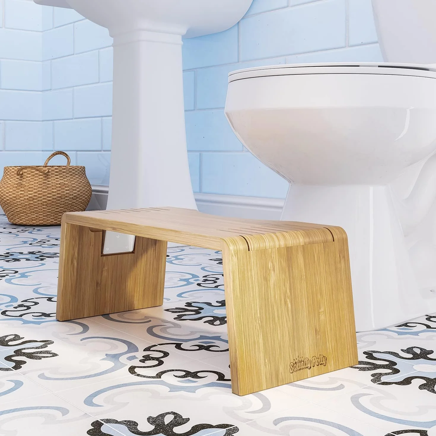 Squatty Potty Oslo Taburete plegable de bambú para inodoro 7 pulgadas marrón