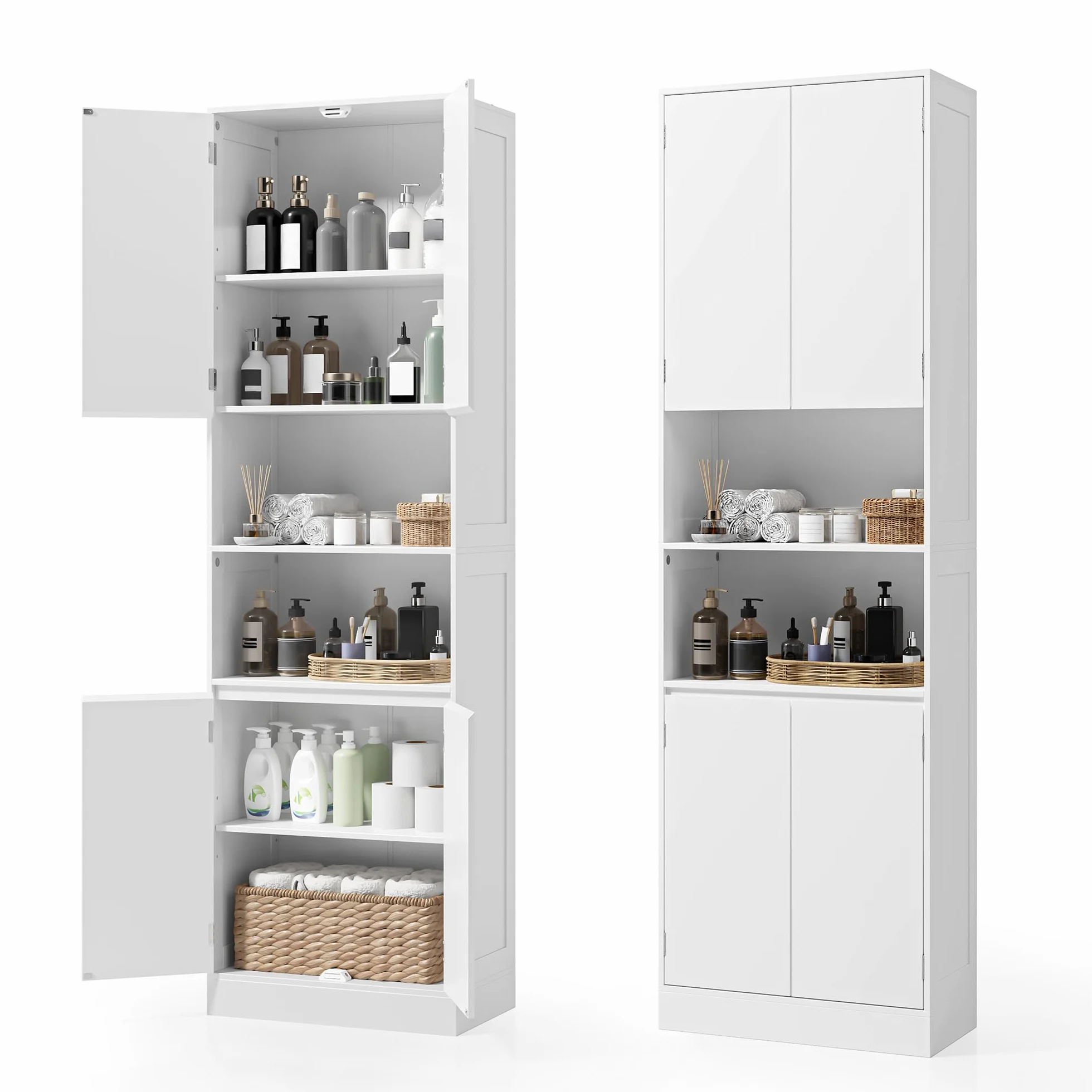 Xbro Mueble de baño 190×30×57 cm, Armario almacenaje con estantes Regulables, cajones y estantes Abiertos, Armario Alto Multiuso para baño, Cocina y salón, Montaje fácil,Blanco