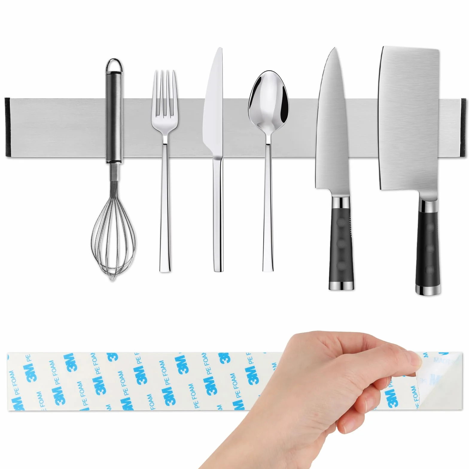 VFANDV Barra Magnética para Cuchillos, Soporte Magnético Cuchillos con Autoadhesivo, Iman Cuchillos de Cocina con Banda Adhesiva, Barra Magnética para Cuchillos, Utensilios y Herramientas (30CM)