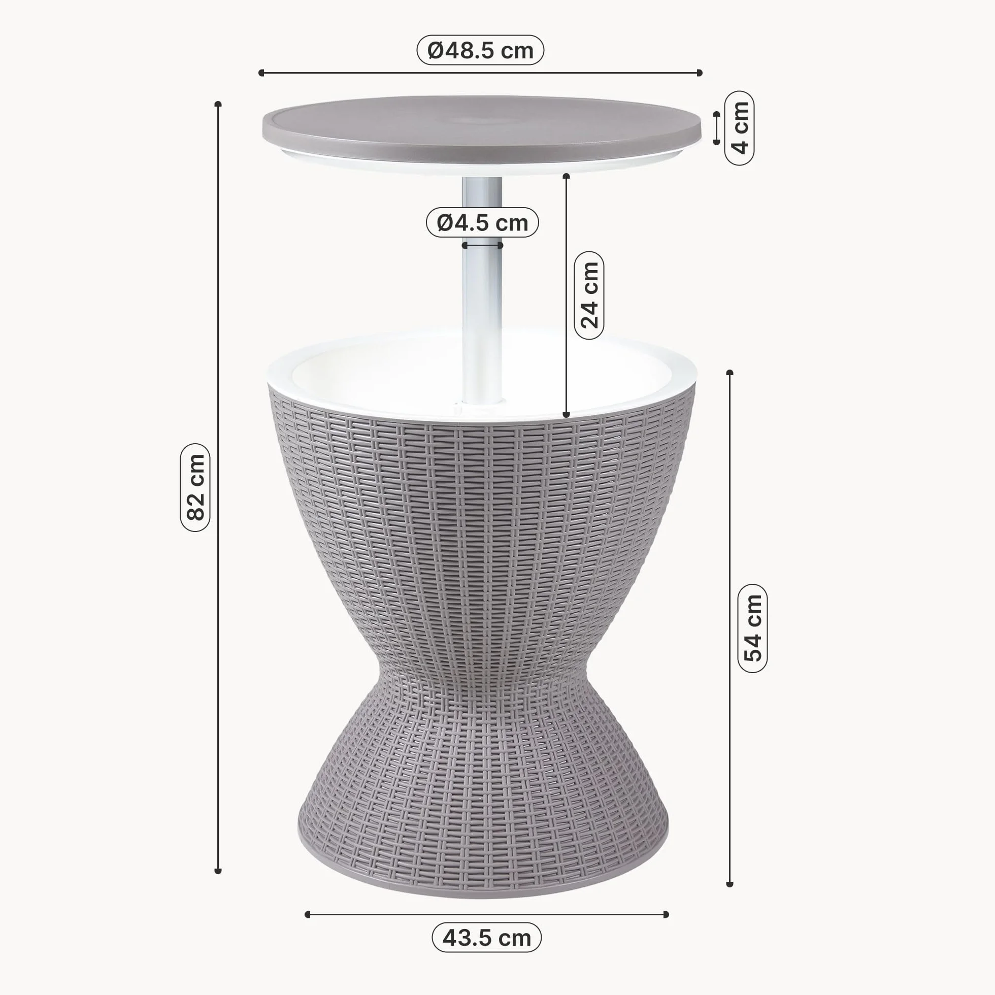 casa.pro Mesa Nevera Jardín Atessa Cubitera de Hielo con Bandeja Elevable Nevera para Playa Terraza Capacidad 30 L Aprox. 40 Latas Imitación Ratán Polipropileno 58xØ49cm - Marrón Claro