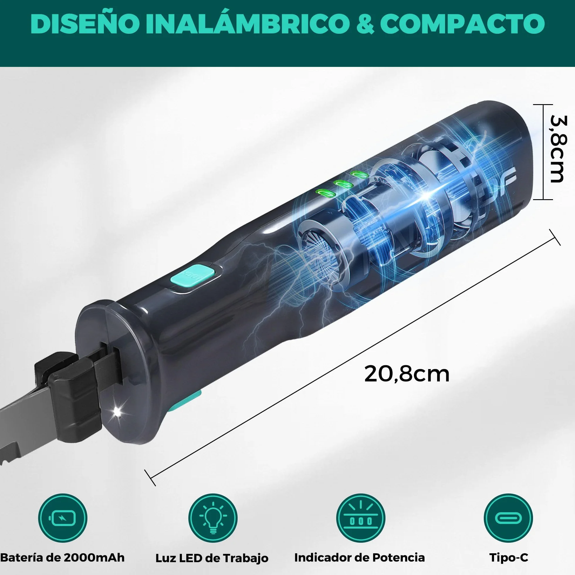 HAUSHOF Cuchillo Eléctrico 8V - Cuchillo de Cocina Inalámbrico, 2 Hojas de Acero Inoxidable, Tenedor Incluido, Apto para Lavavajillas, con Caja de Almacenamiento, Ideal para Carne, Pan, Jamón y Queso