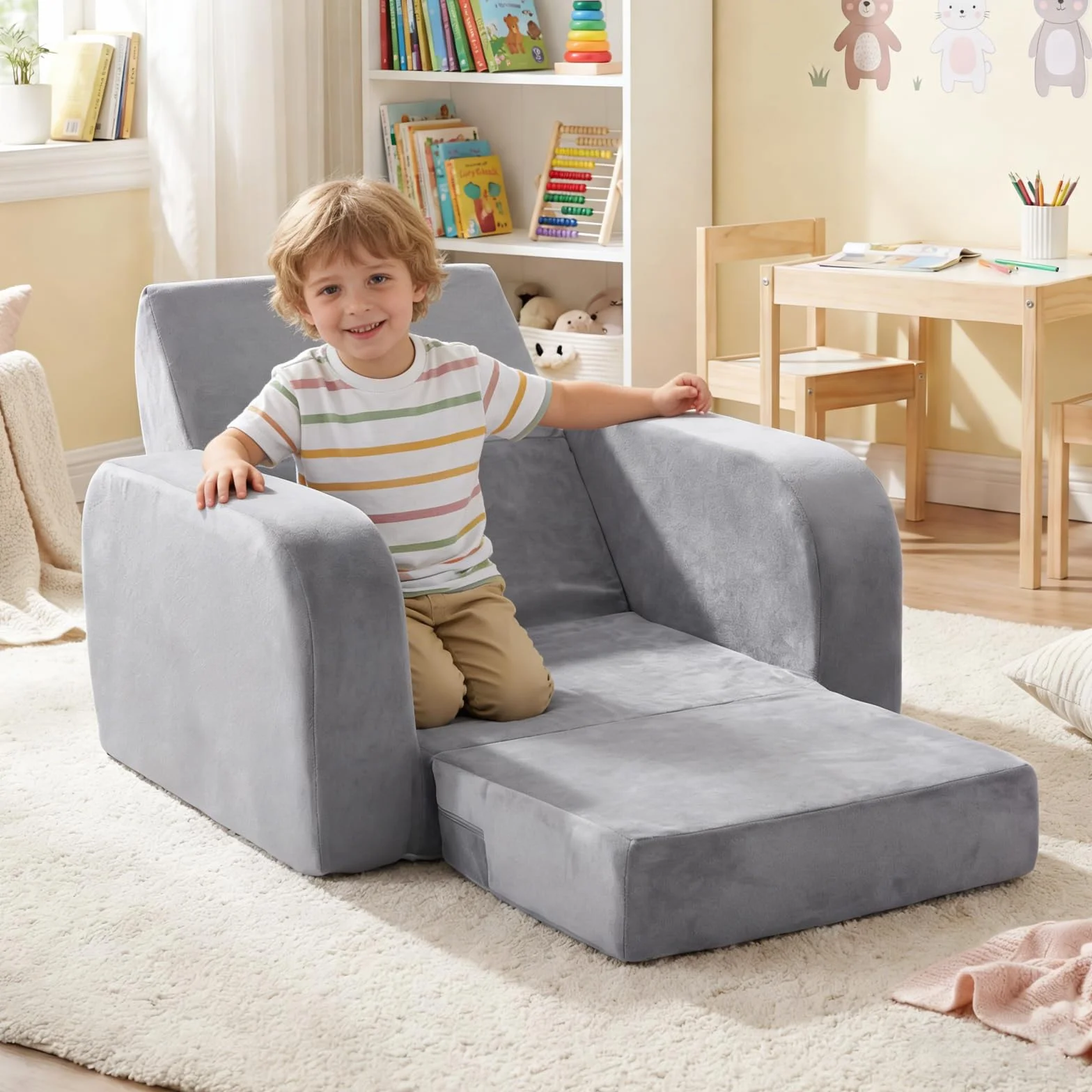 LIFEZEAL Sofá infantil plegable 3 en 1, sofá cama con funda extraíble, cómodo sofá cama para niños pequeños, mini sofá para bebé, para dormitorio, sala de juegos