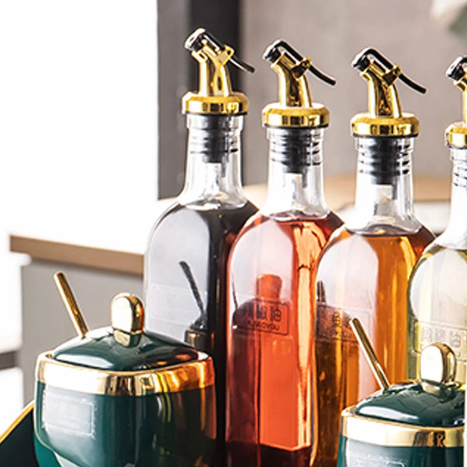 Vertedor de Botellas de Aceite Plateado, 2 Uds., Dispensador de Salsa, Vinagre, Licor