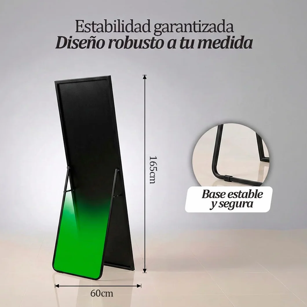 Espejo de Pie Cuerpo Entero Grande Largo Marco Aluminio Independiente Montaje Pared Apoyado Dormitorio Baño Salon