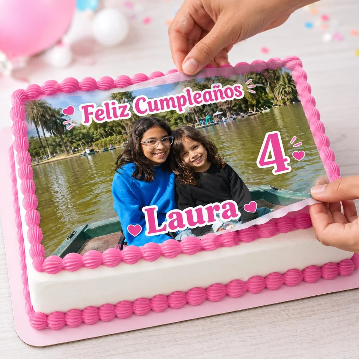 FOTO para PASTEL COMESTIBLE, oblea personalizada nombre y edad, Medida RECTANGULAR