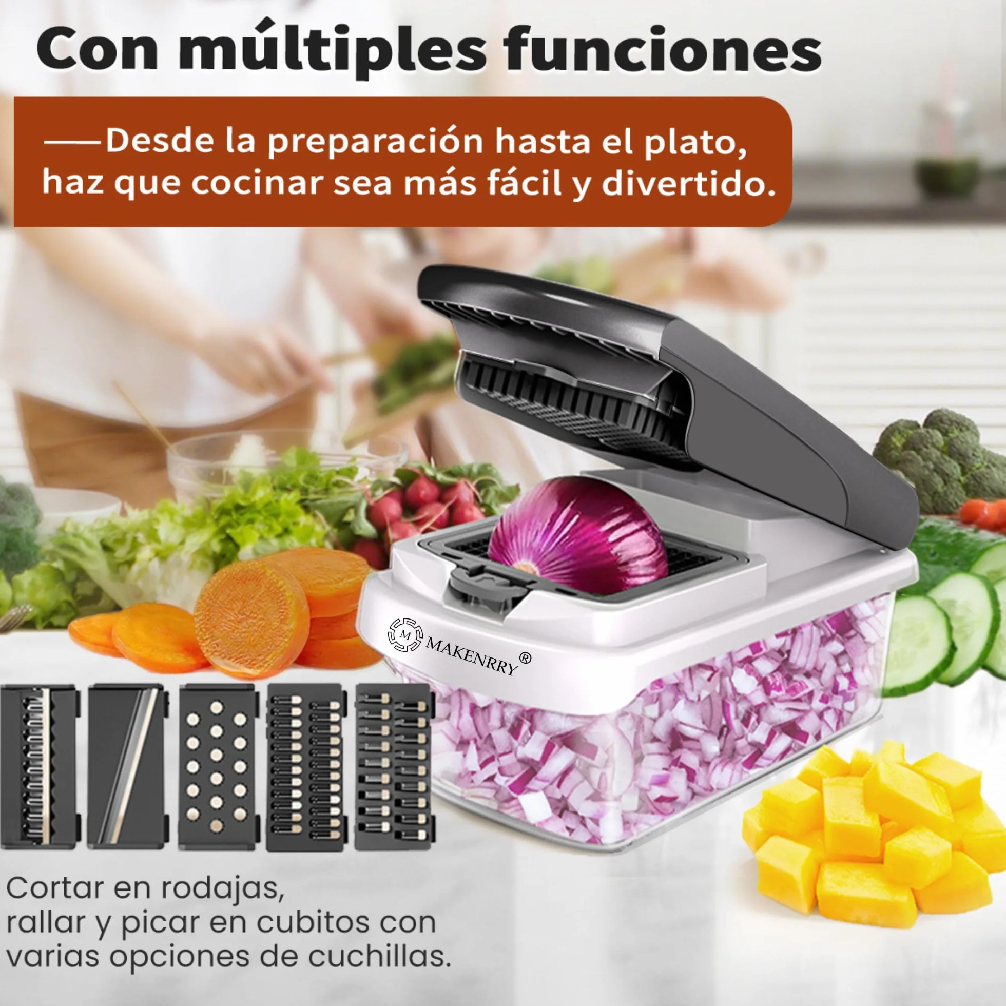 Cortador de Verduras 16 en 1, Picador de Verduras Multifuncional con Cuchillas Intercambiables, Mandolina de Cocina,Corta Verduras Manual para Cocina, Mandolina para Cortes Rápidos y Eficaces
