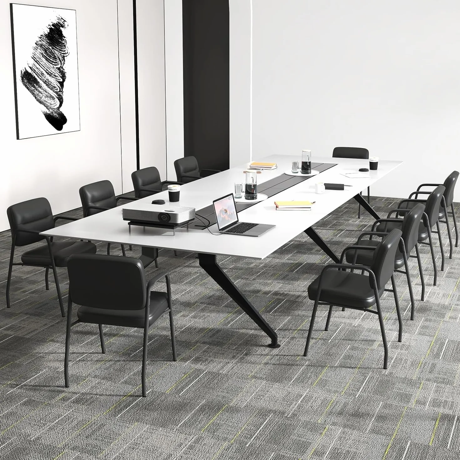 GIANTEX Juego de 2 Sillas Confidentes, Sillas de Reuniones Ergonómicas con Respaldo y Asiento Acolchados de Piel Sintética, Reposabrazos, Capacidad 160 kg, para Oficina, Sala de Espera (Negro)