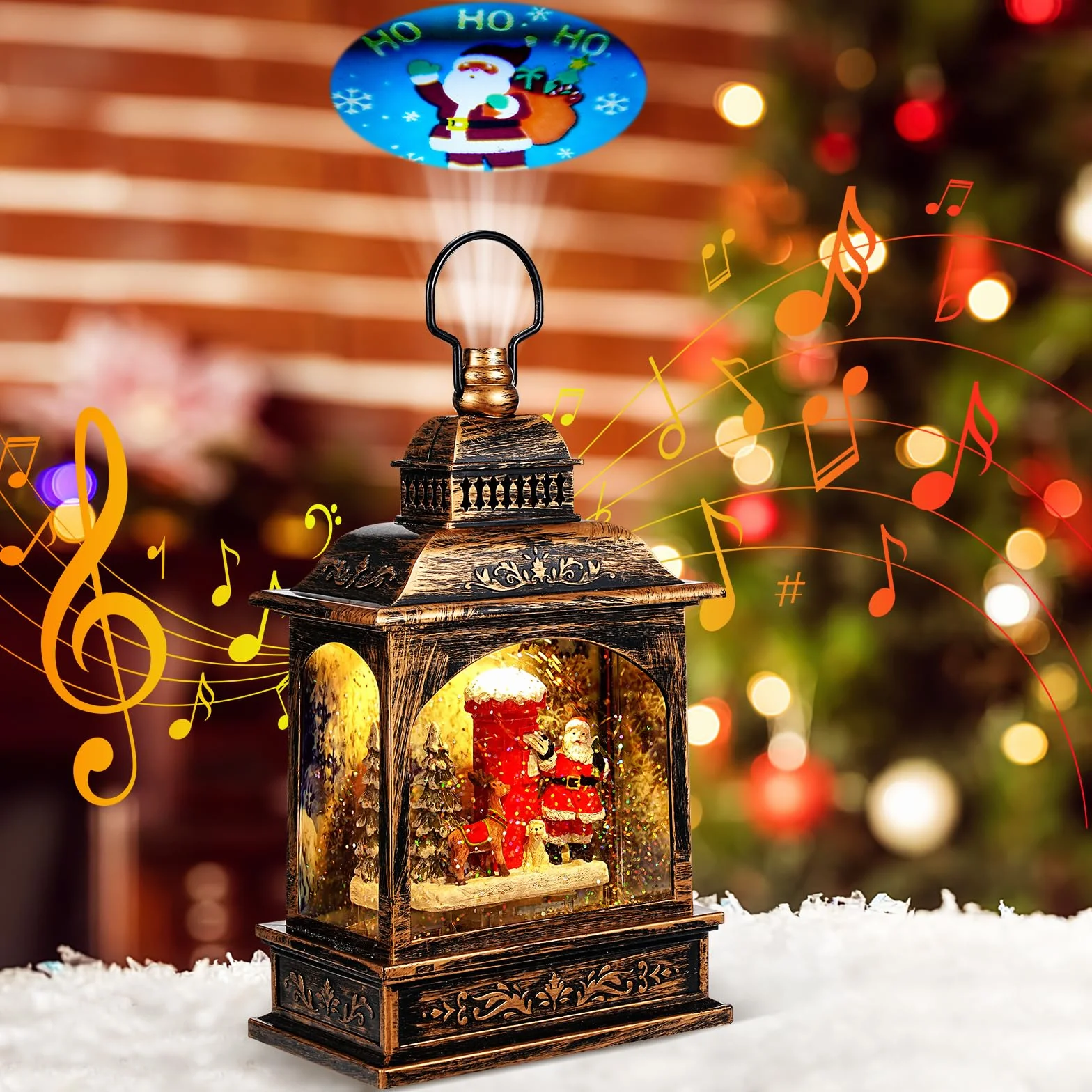 Linterna de Globo de Nieve Navideño Con Música - Papá Noel Brillante Para Decoración del Hogar - Funciona Con Pilas/USB - Regalo