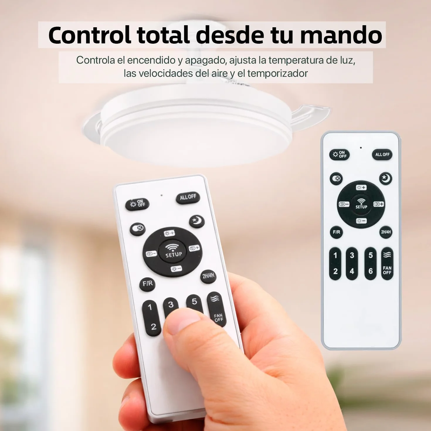 Ventilador de techo con luz LED 3 aspas retráctiles Motor DC 30W+42W 6 velocidades temporizador 3 temperaturas de luz silencioso 50CM