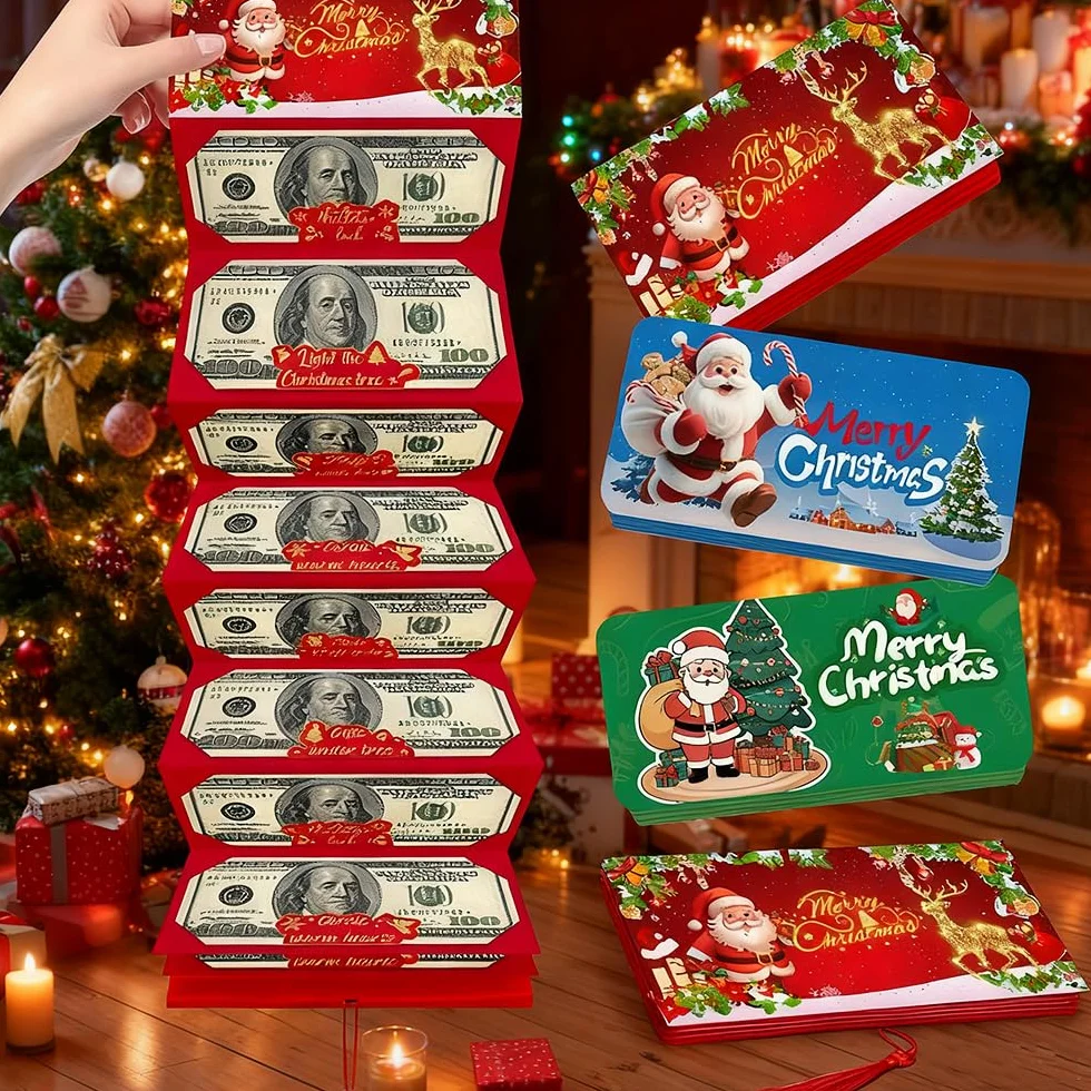 3 unidades de regalos de dinero de Navidad, dinero de Navidad con 10 compartimentos, regalo de dinero, tarjetas de Navidad, soporte para dinero en efectivo, adecuado para familiares y amigos
