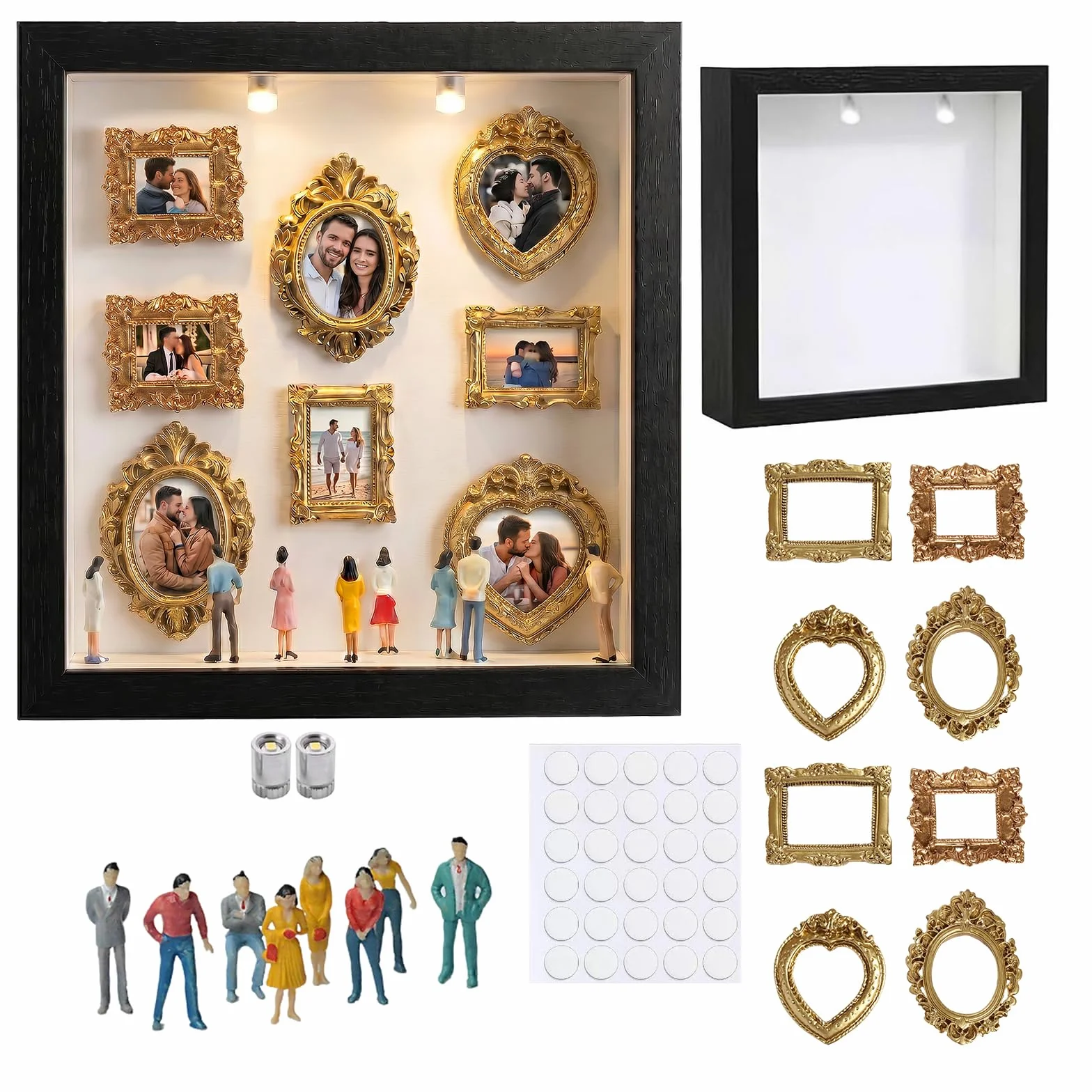 DIY Mini Museum Silhouette Box, Cajas de Sombra Kit con 8 Mini Figuras de Museo y 8 Mini Marcos Dorados