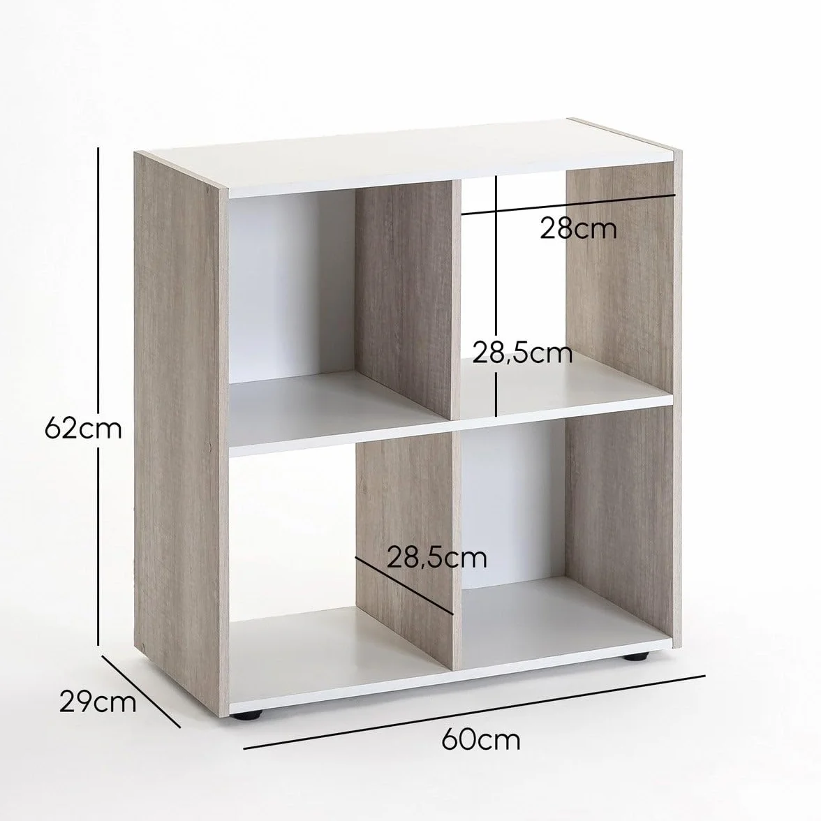 Estantería librería Cubo de 4 Huecos y 2 Niveles Madera Beige y Blanca 62x60x29 cm Mueble para Salón Oficina