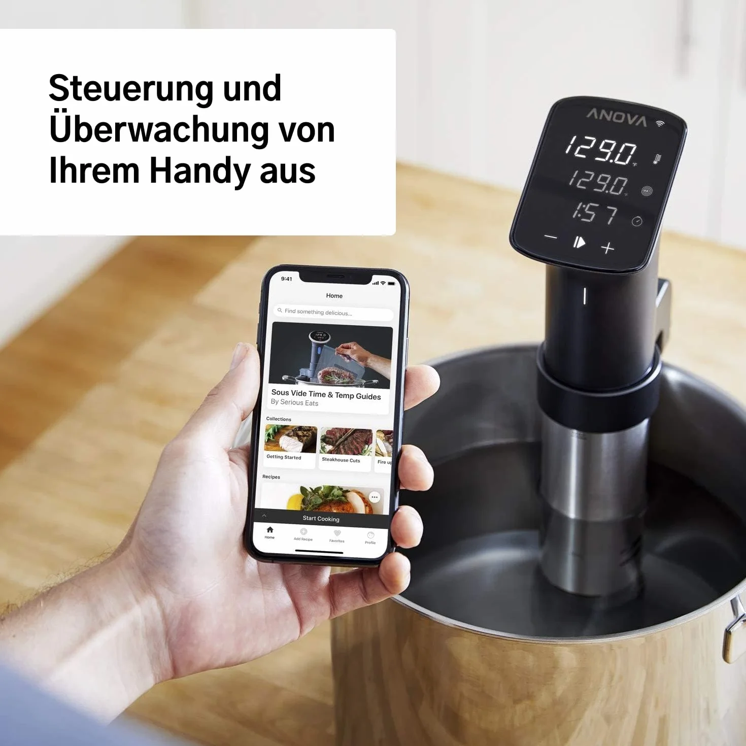 Anova Precision Cooker Pro, Cocedor Sous Vide, [AN600-EU00], WiFi, 100 Watt, enchufe tipo C incluido para uso en EU, Negro y Plata