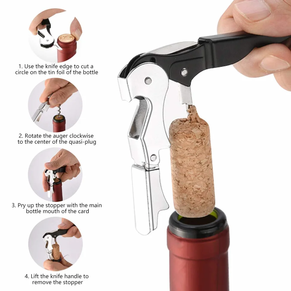 Abridor de Vino Sacacorchos Profesional Estuche Acero Inoxidable Kit Regalo 4 en 1