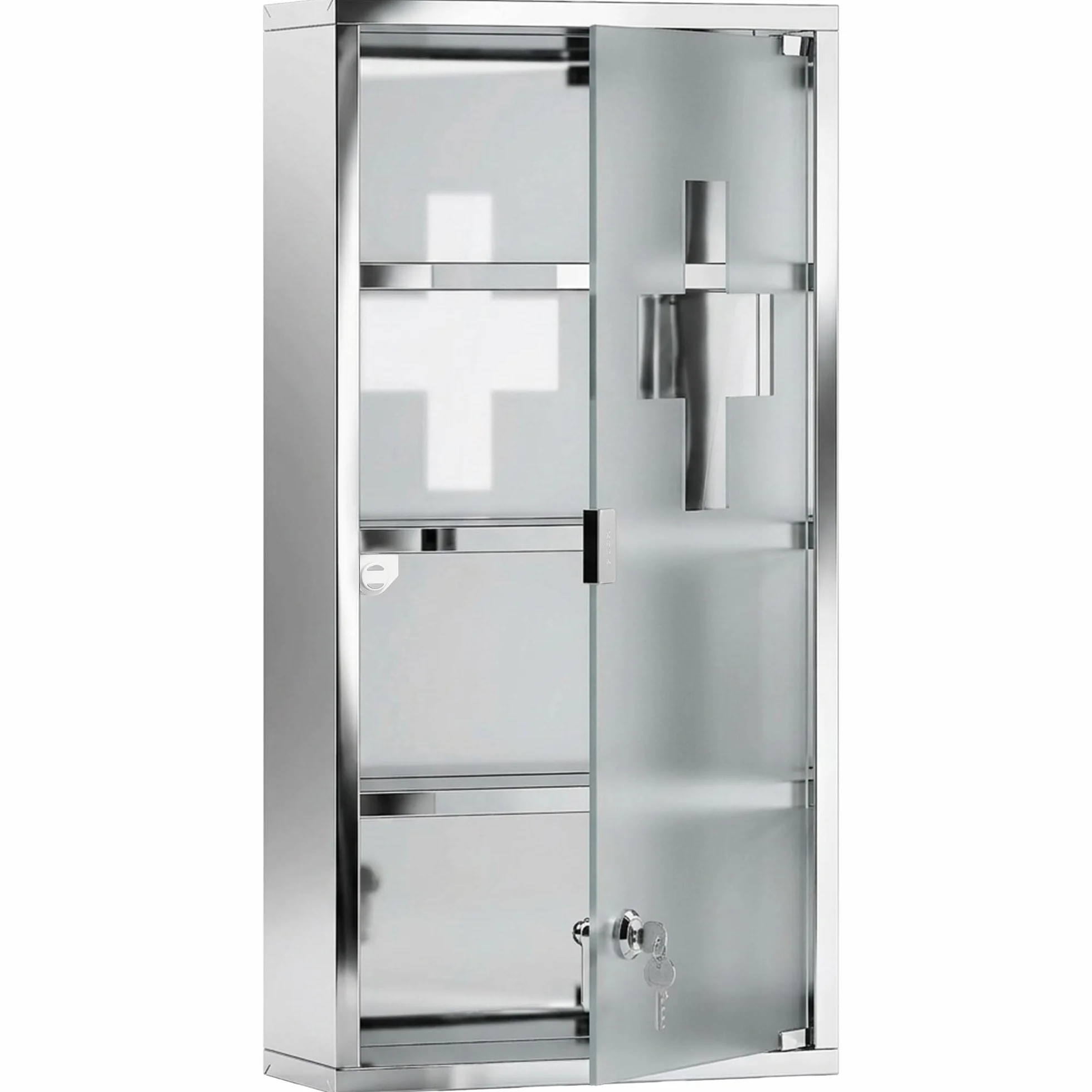 HOMCOM Armario de Medicinas Botiquín Acero INOX 4 Estantes Colgante Pared con Cerradura