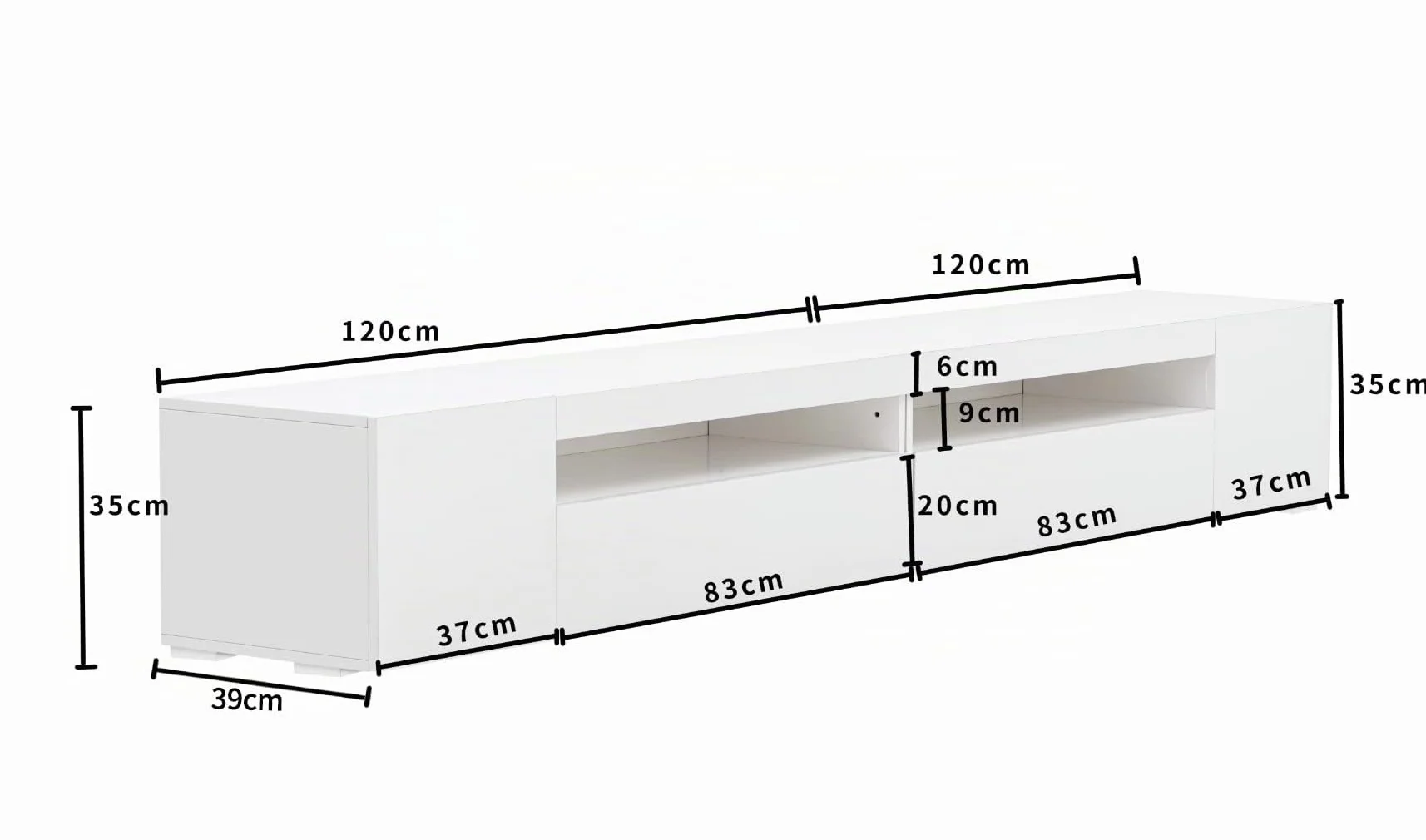 Mueble de TV moderno blanco, panel brillante, iluminación LED variable, salón y comedor 240 cm
