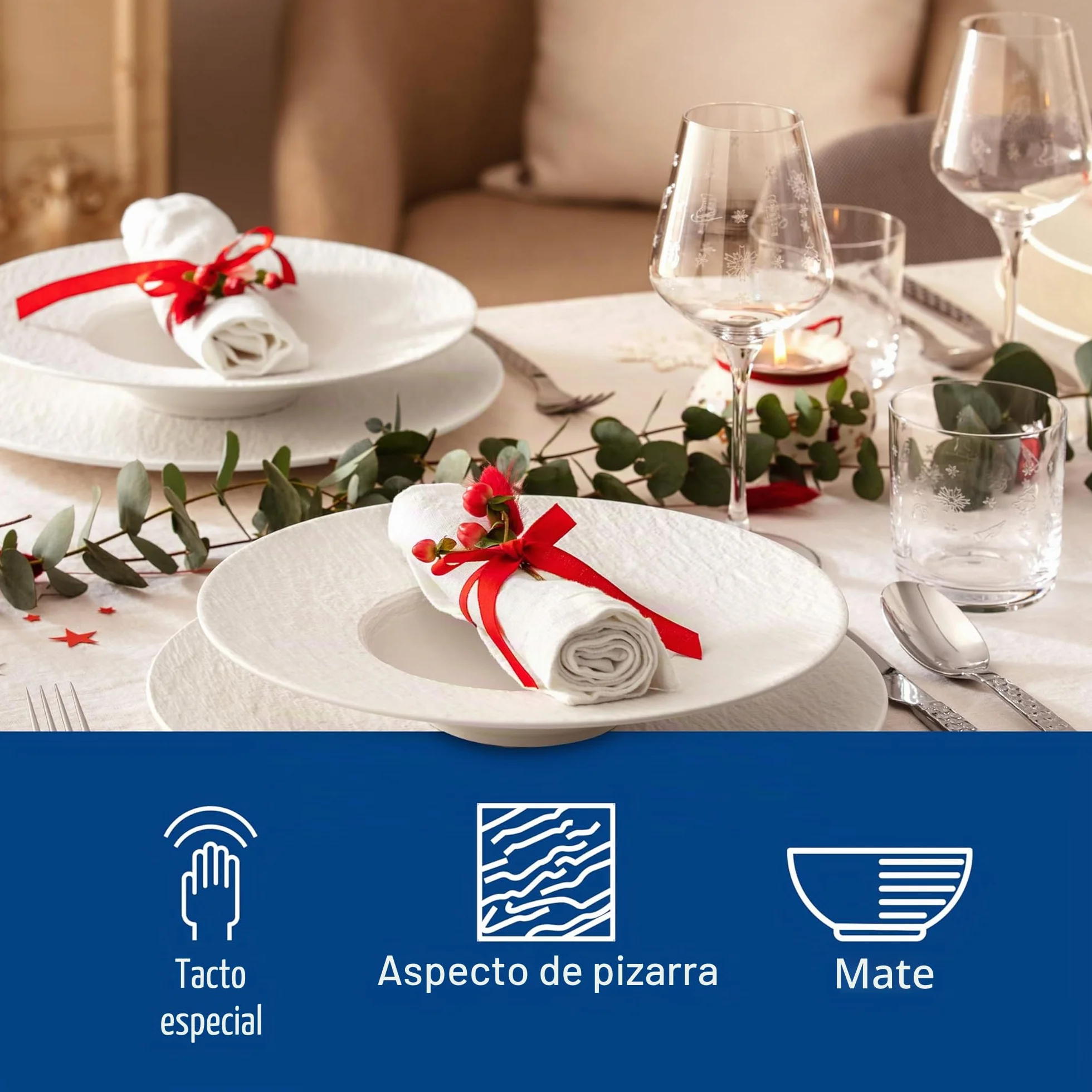 Villeroy & Boch – Manufacture, Set De Platos, 4 Piezas, Vajilla Para 2 Personas, Porcelana Premium, Blanco