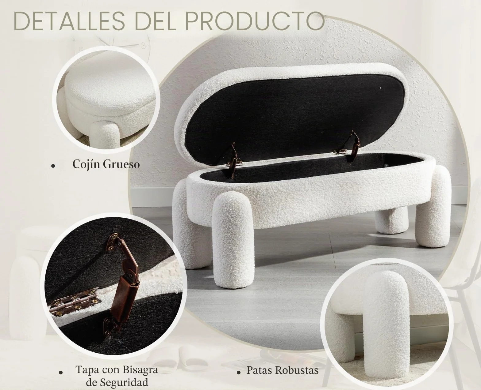 Ya-Home Baúl Multifuncional de Terciopelo Banco Moderna con Compartimento Interior para Dormitorio y Salón Color Blanco