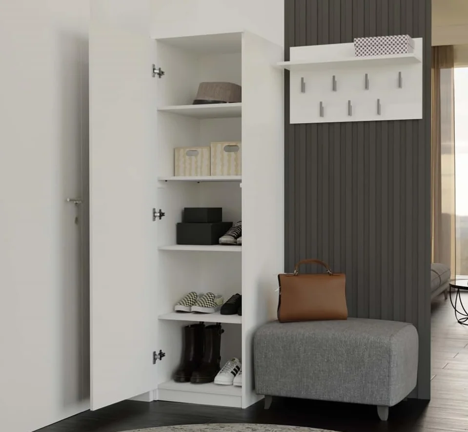 BDW SD-50 Armario, 50 x 50 x 180 cm, 4 estantes, barra para ropa Ideal para un dormitorio, pasillo, habitación infantil o oficina | Perchero, guardarropa (Blanco)