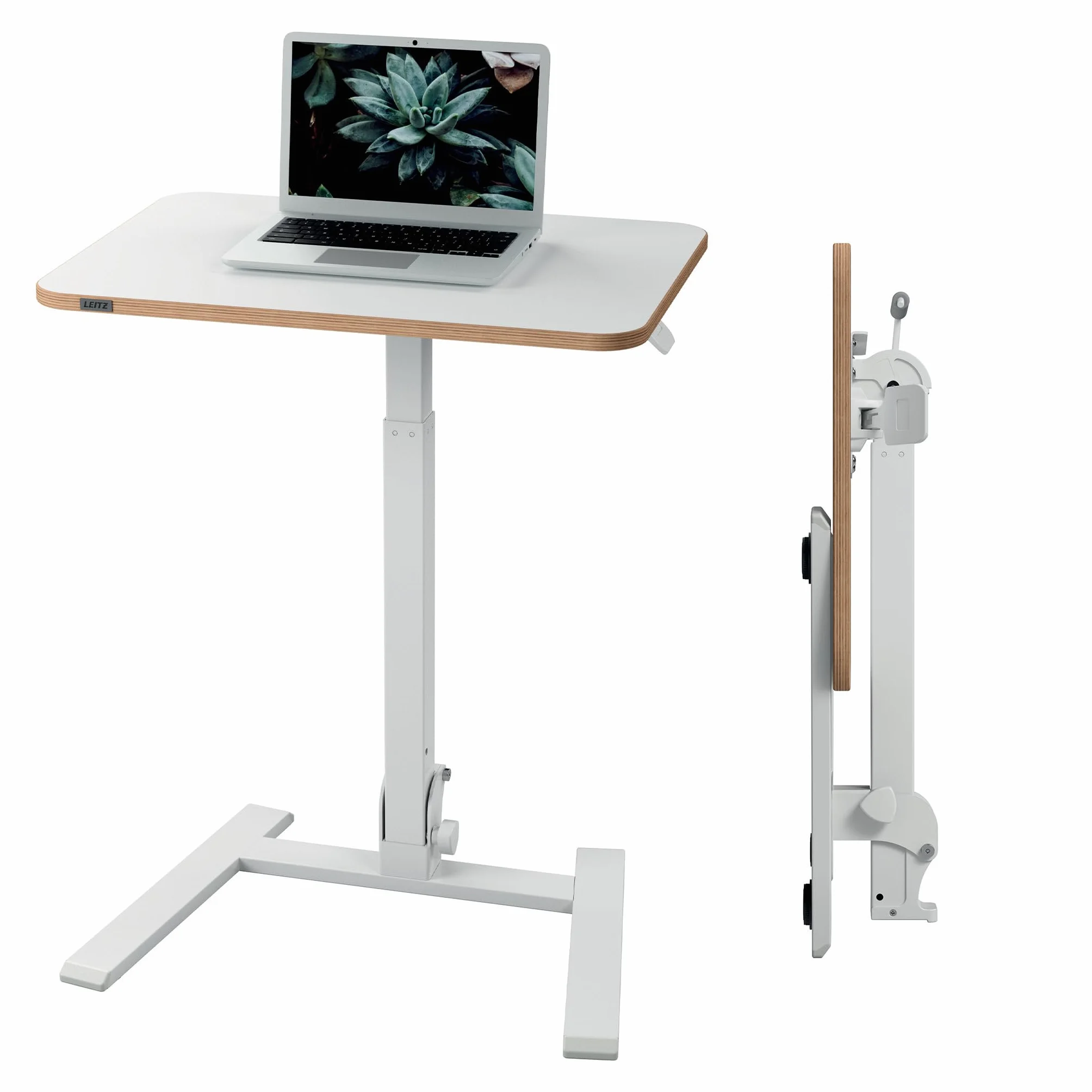 Leitz Ergo Escritorio Compacto Plegable para Trabajar Sentado o de Pie – Mesa Portátil con Asa, pensado para Ordenador Portátil, Soporta hasta 20 kg, 65x46 cm, Blanca, 65880001