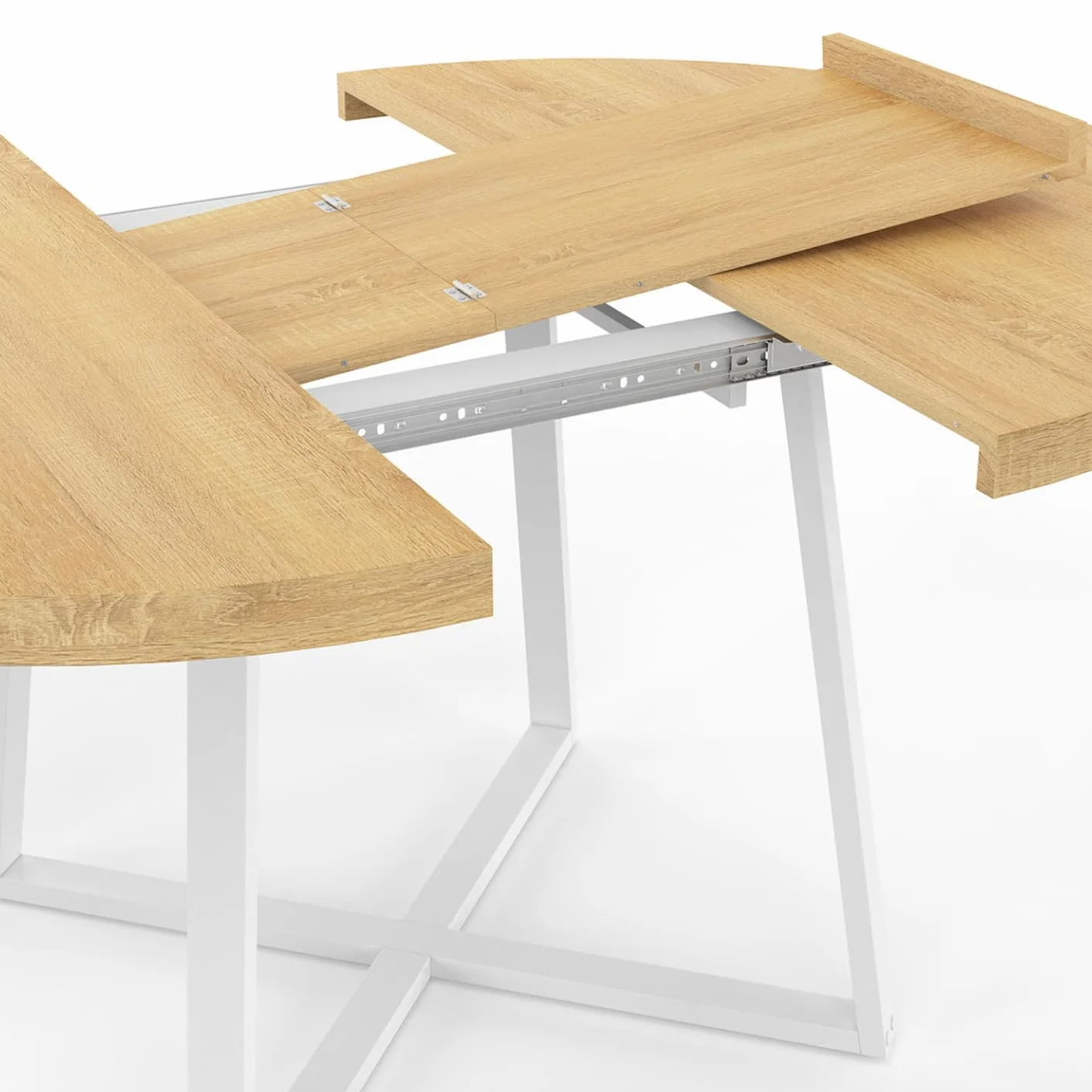 IDMarket Selma – Mesa de comedor extensible redonda para 4-8 personas, madera y blanco, 110-150 cm
