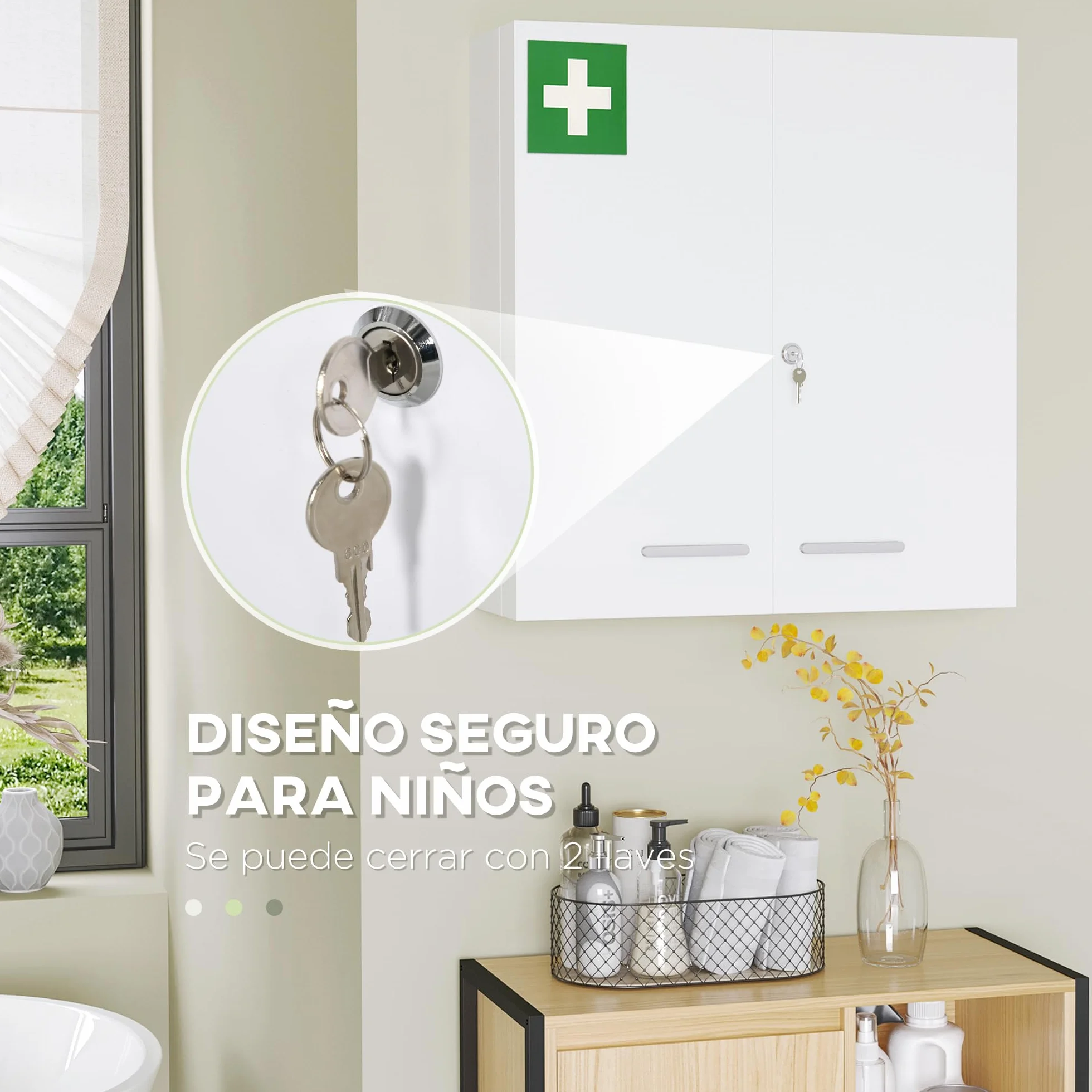kleankin Botiquín de Pared 3 Niveles Armario Baño Acero 55x18x60 cm Blanco