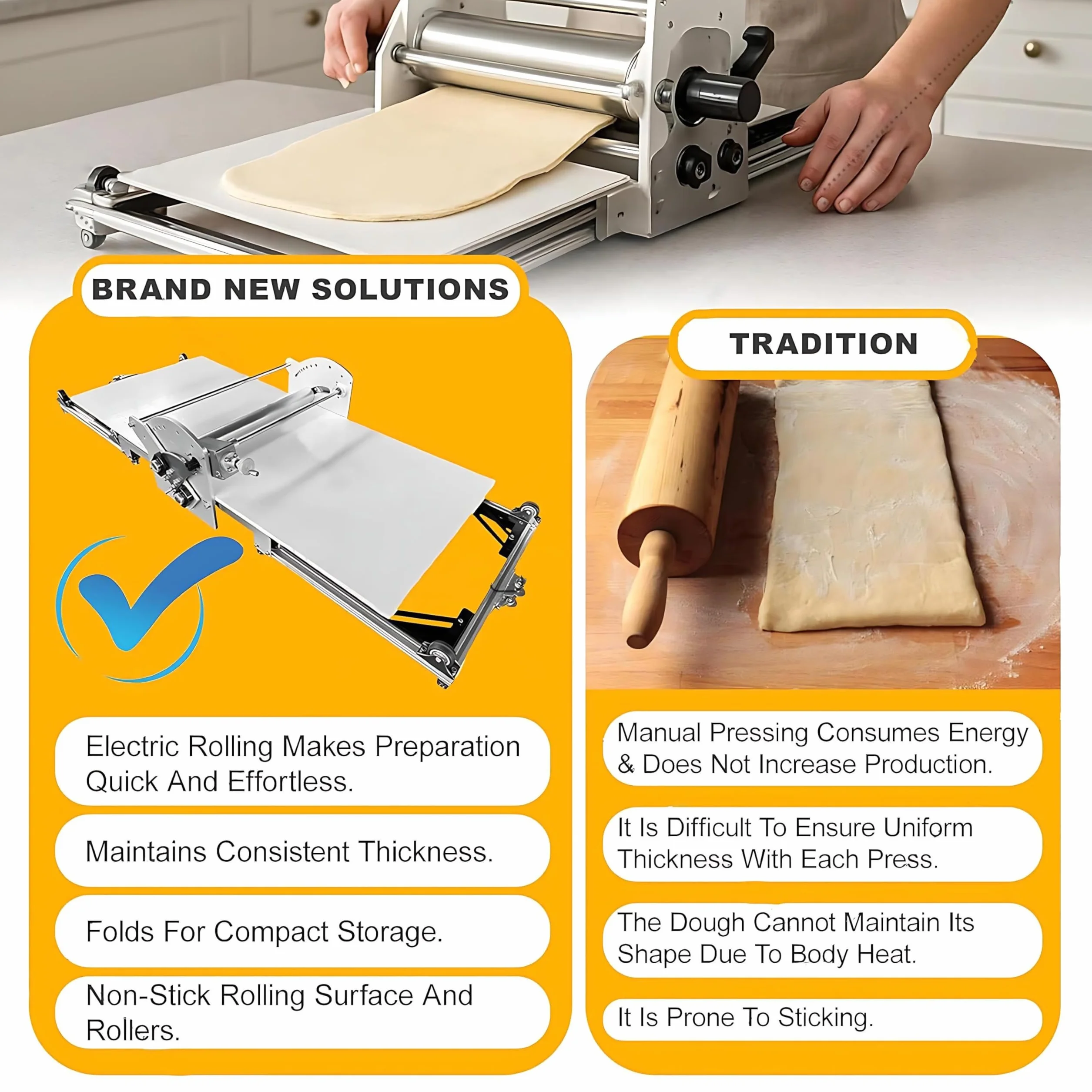 Máquina laminadora de Masa - Laminadora eléctrica Reversible para hojaldre, Grosor Ajustable 0,07-1,18 Pulgadas