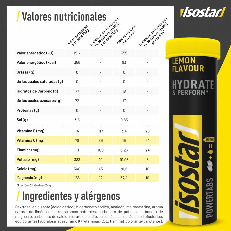 ISOSTAR SABOR LIMÓN Hydrate & Perform Powertabs Isotónica 120g (10x12g)