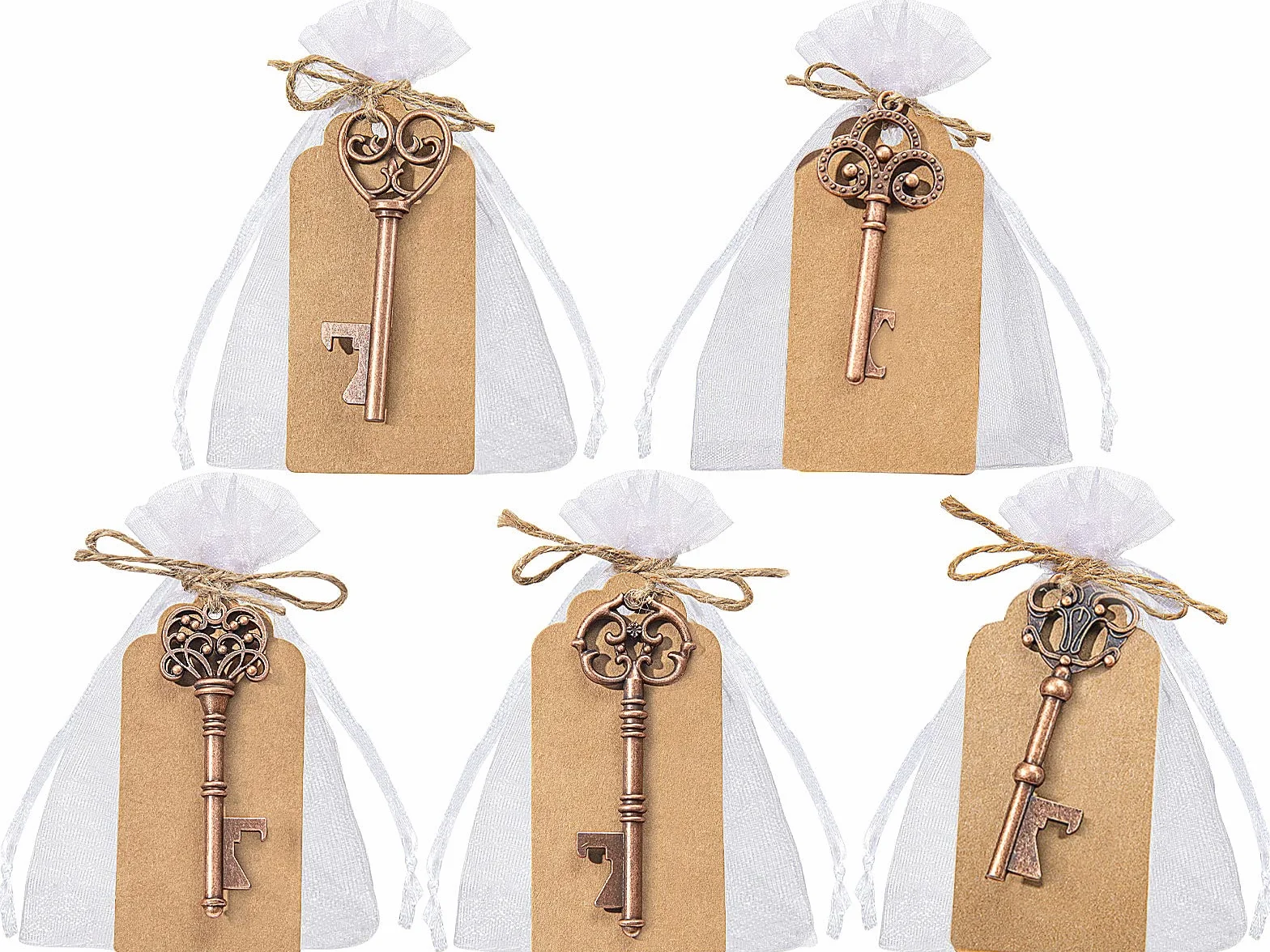 GoMaihe Clave Abrebotellas 50Pcs 5 Estilos Retro con Bolsa Transparente Etiqueta Regalo Decoración Mesa Boda