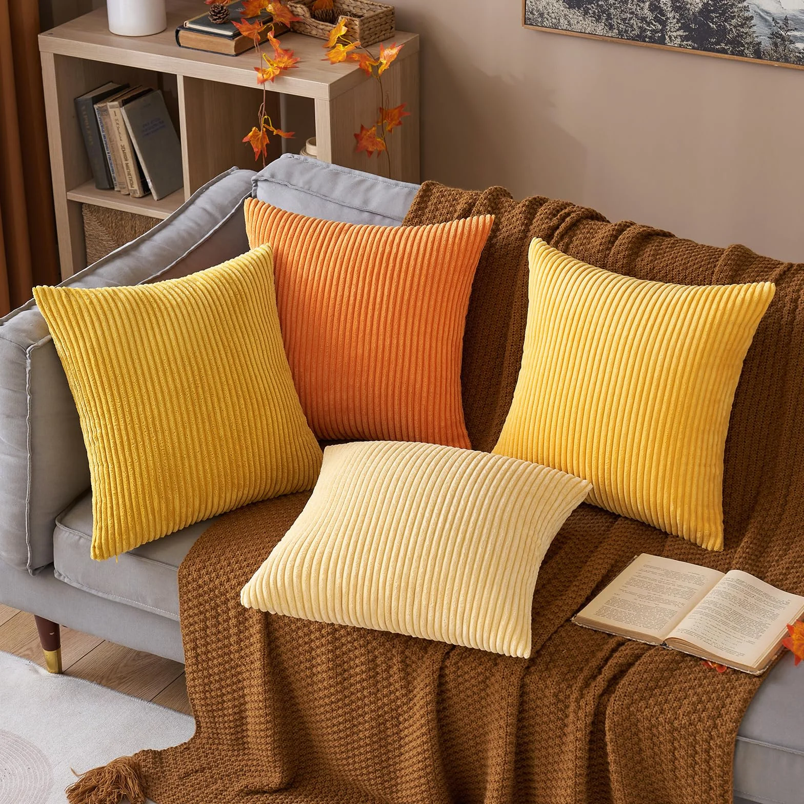 MIULEE Fundas Cojines 40x40 Pana Naranja 4 Piezas
