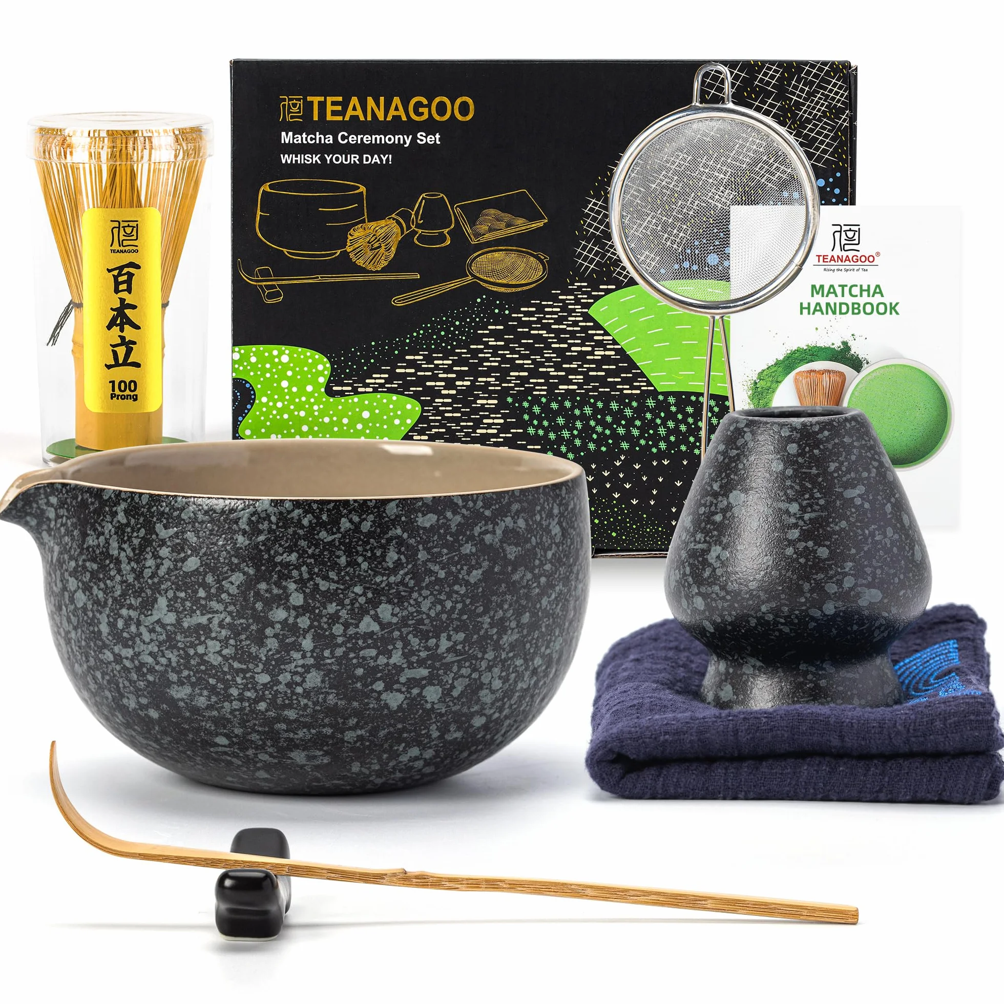 Juego de batidor de matcha TEANAGOO de 7 piezas con tazón, batidor de bambú (chasen), cuchara (chashaku)