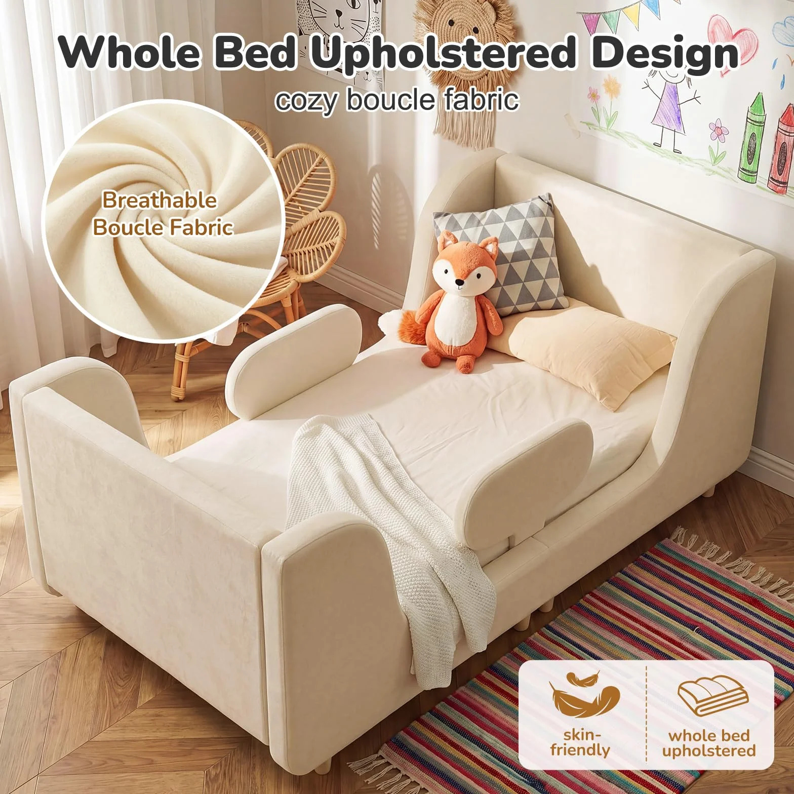 Cama para niños pequeños suave acolchada para niños y niñas