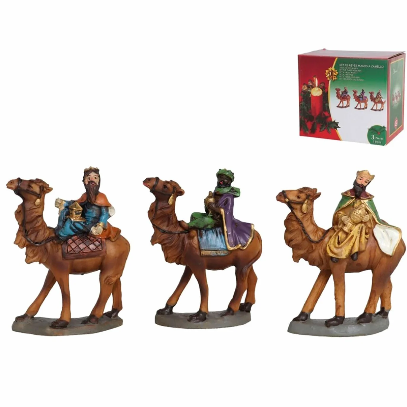 Set de 3 Reyes Magos de Resina para Belén Navideño, Figuras Decorativas Nacimiento, 8 x 10 cm
