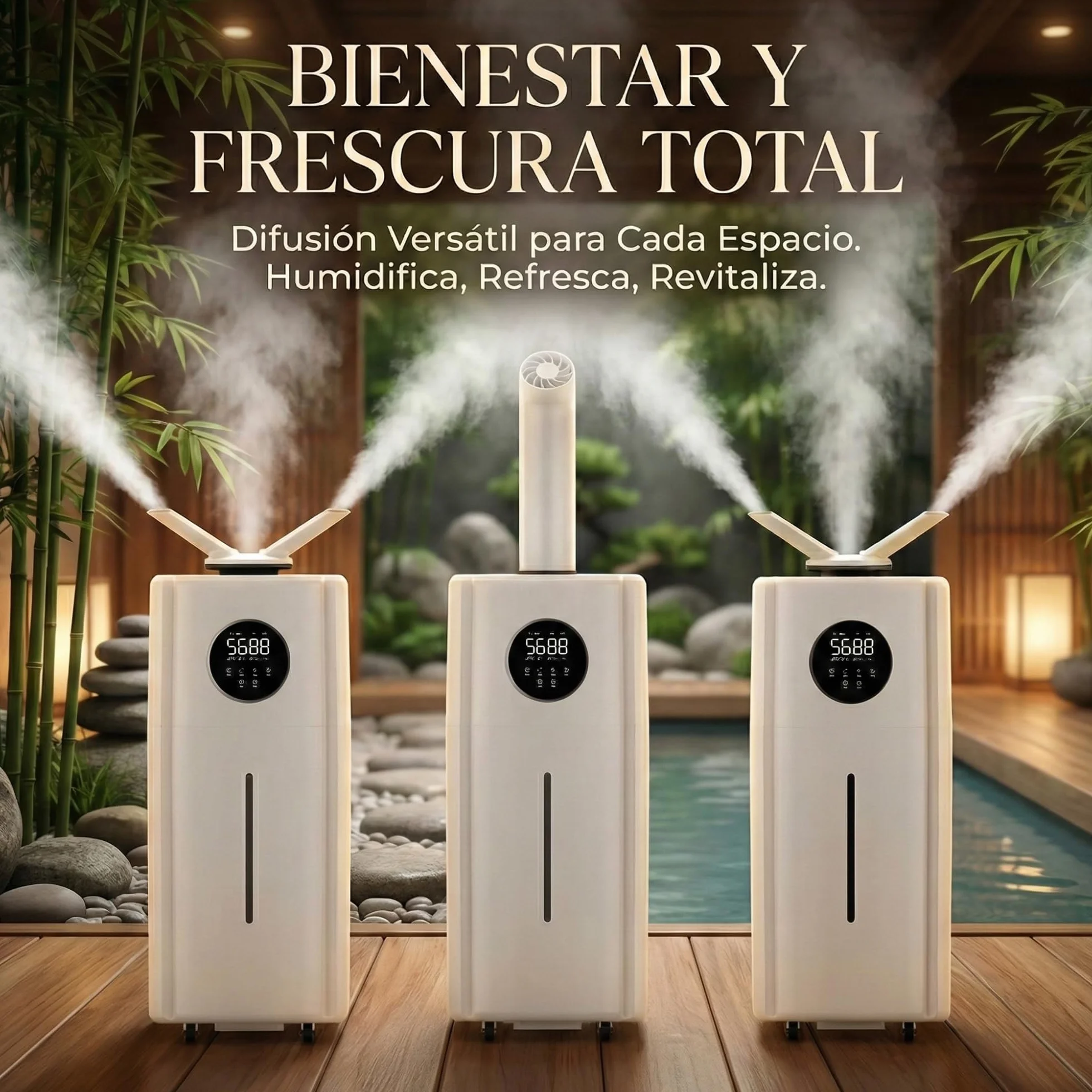 LUMS Humidificador industrial 21L 1000 ft² ultrasónico niebla fría doble boquilla 360° control de humedad