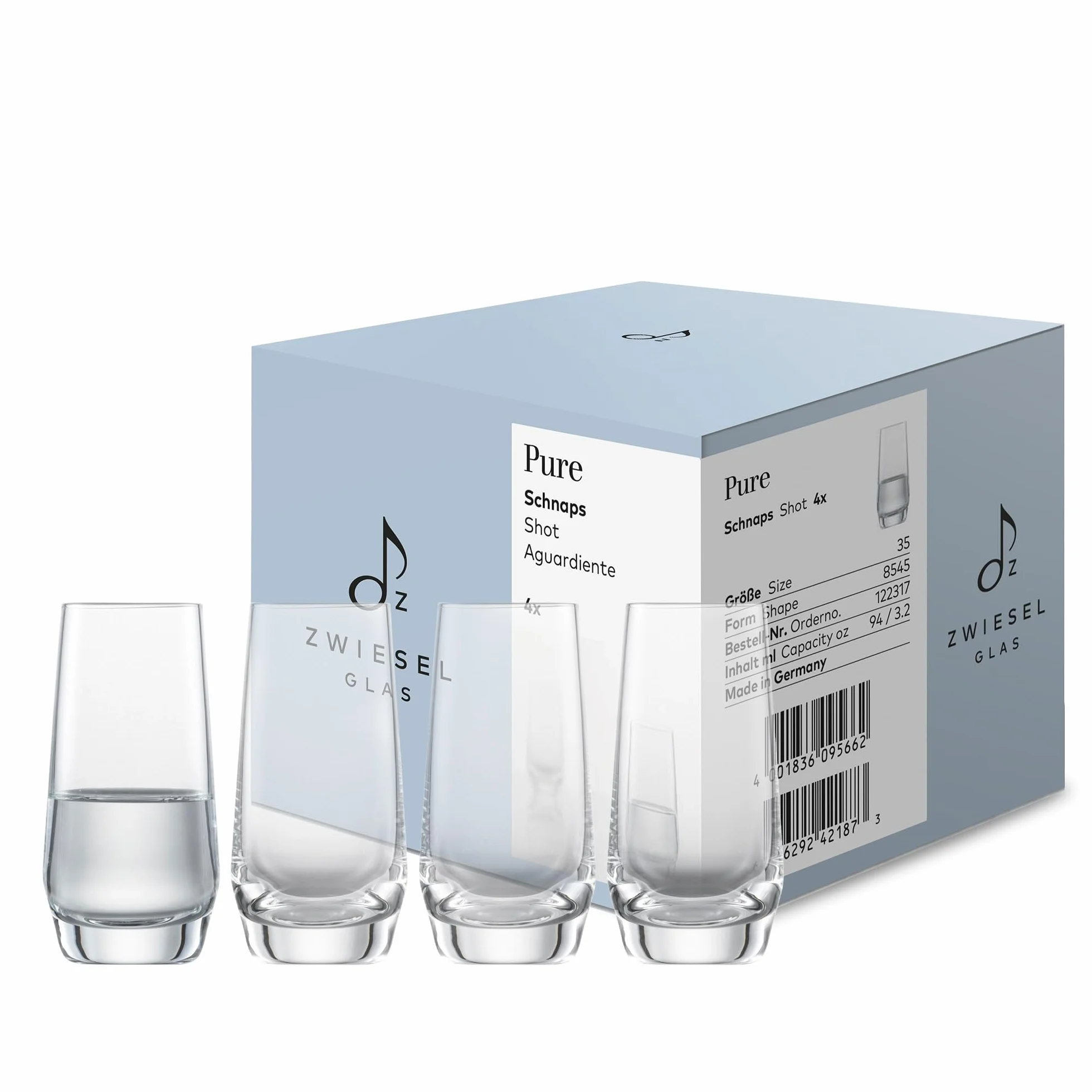 Zwiesel Glas Juego de 4 vasos de chupito, aptos para lavavajillas, 94 ml, altura 9,5 cm