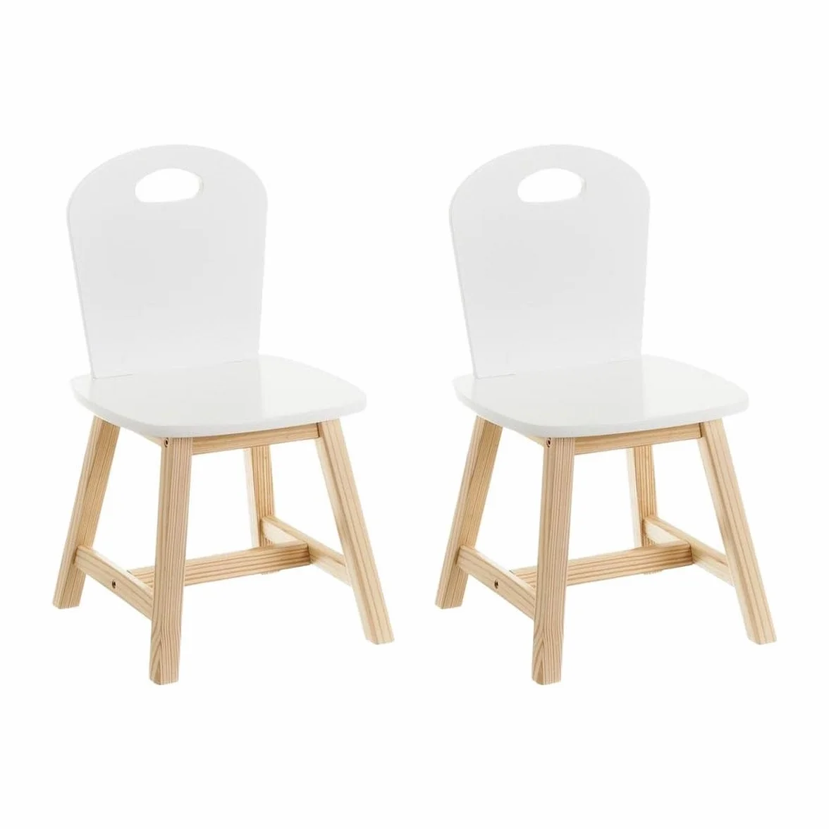 LOLAhome - Set de 2 sillas Infantiles Blancas de Madera de Pino de 28x28x50 cm. Diseño ergonómico para Dormitorio o Escritorio Que fomenta la autonomía y Comodidad de los niños con Estilo.