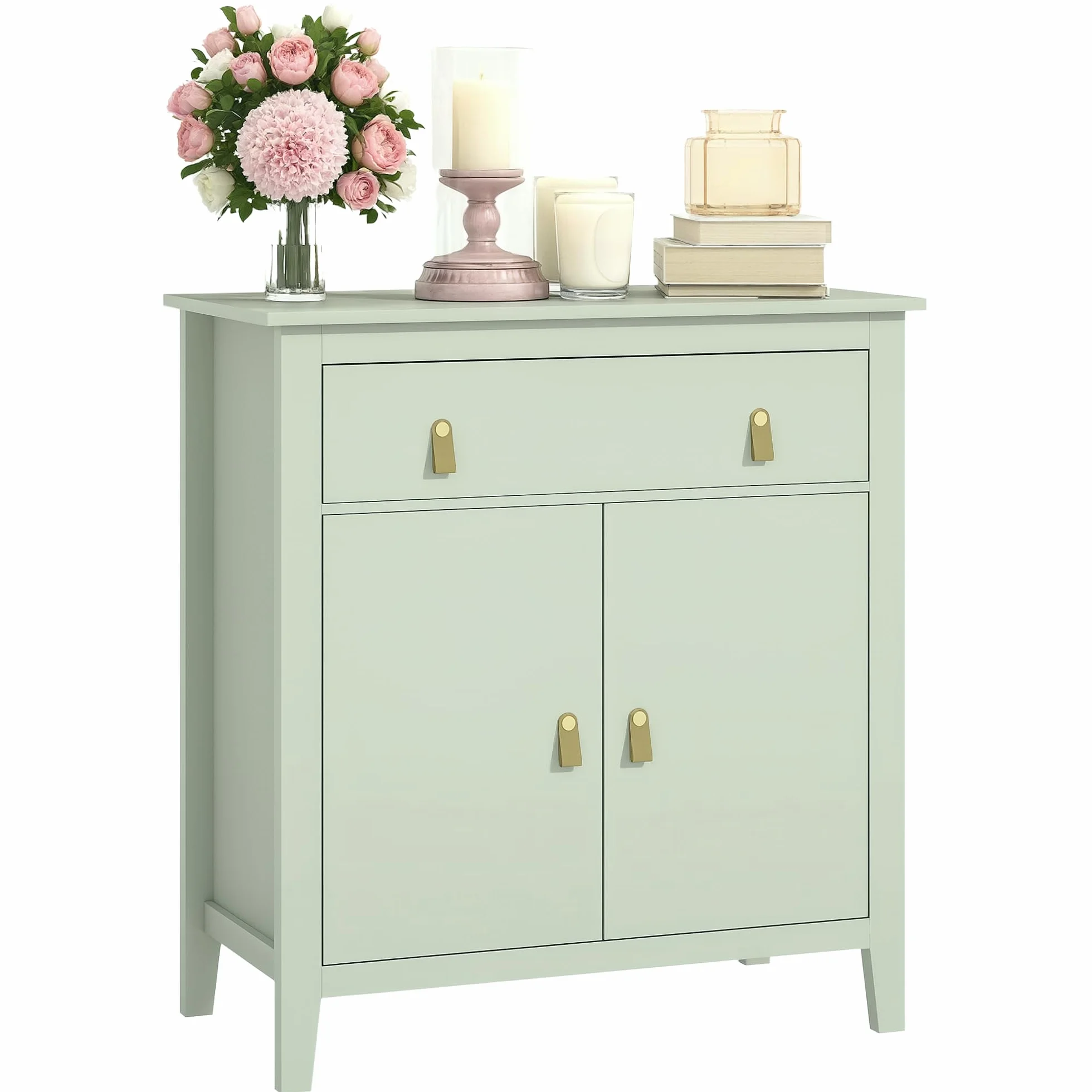 HOMCOM Aparador de salón, Mueble de almacenaje con cajón, Puerta Doble, Estante Regulable, Tiradores de PU, Estilo Moderno, aparador de Comedor y Cocina, 80 x 40 x 90 cm, Verde Claro