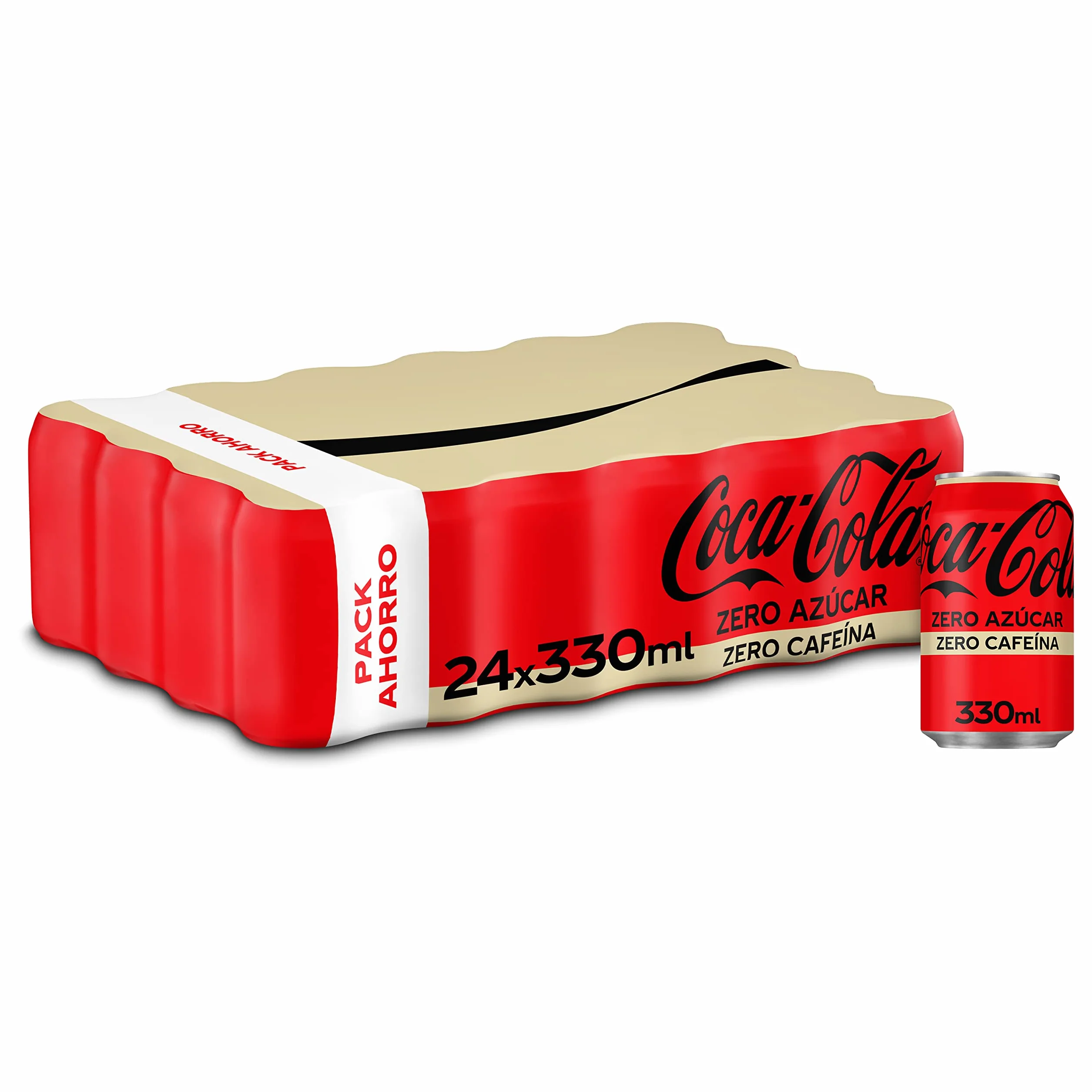 Coca-Cola Zero Azúcar Zero Cafeína Refresco de Cola sin Azúcar Bajo en Calorías Pack 24 Latas 330 ml