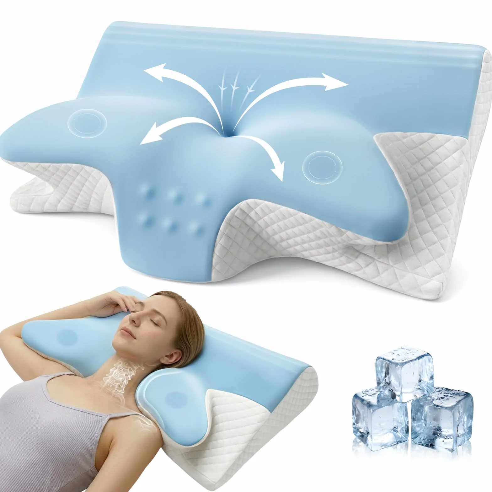 Almohada cervical ergonómica 2 en 1 de espuma viscoelástica