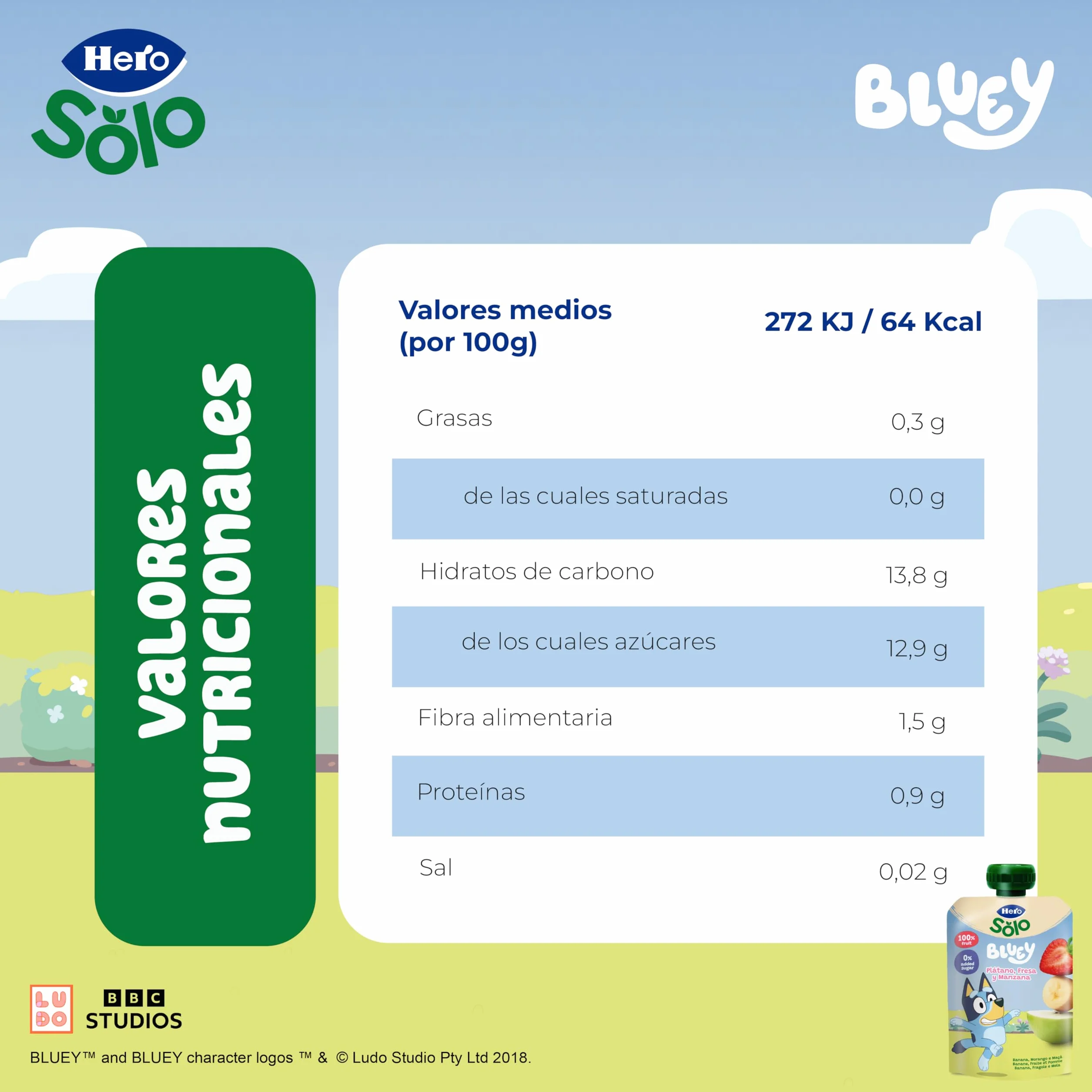 Hero Solo Bolsitas con Plátano Fresa y Manzana para Bebés 6 Meses Pack 18 x 100 g