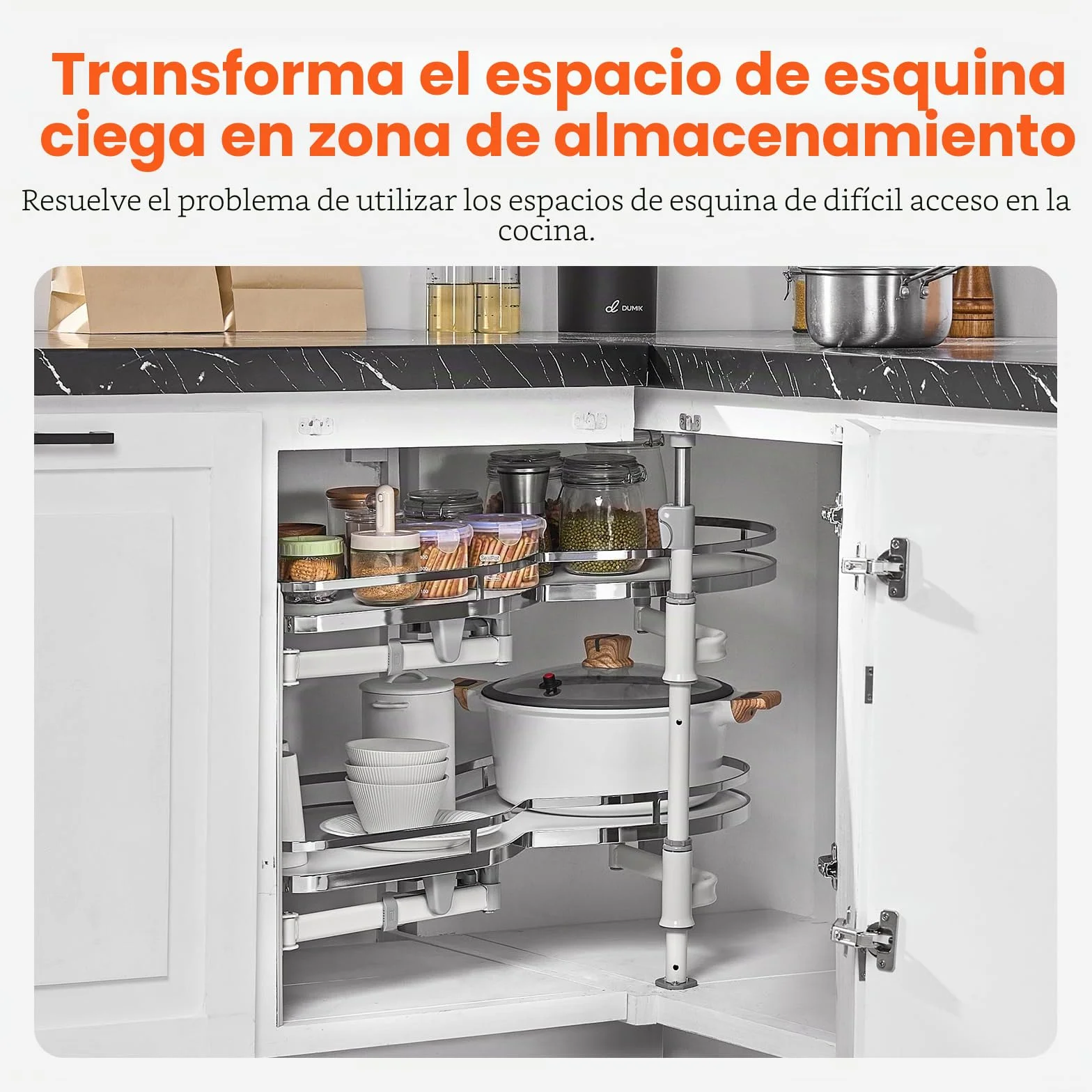 VEVOR Armario de Esquina con Bisagras Abatibles a la Izquierda, Organizador Extraíble para Armarios con Bisagra, Bandeja Abatible de 2 Niveles con Altura Ajustable, a la Izquierda, 850 x 490 x 780 mm