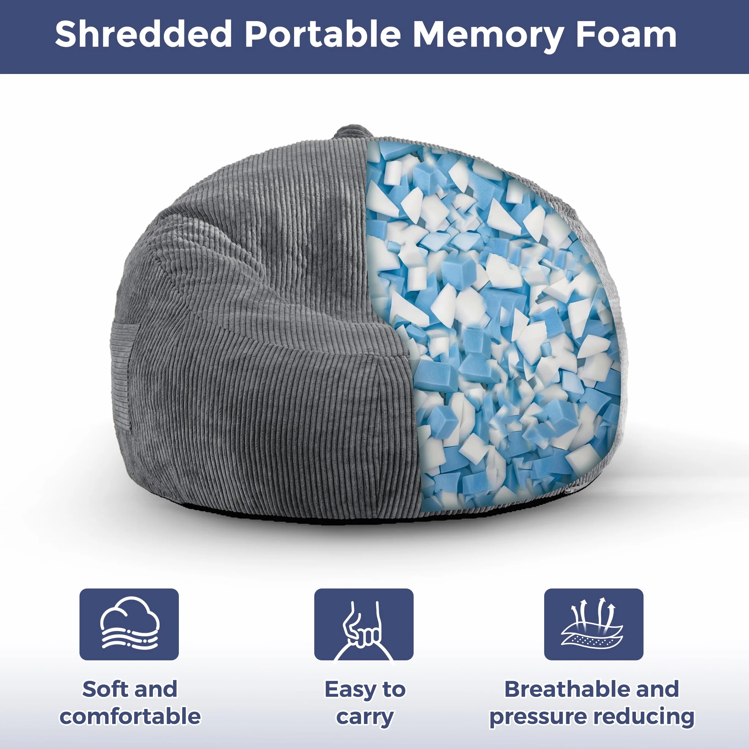 MAXYOYO Sillón Puff de Pana con Reposapiés para Adultos y Niños, Sofá Puff y Puf con Relleno de Espuma, Sillón con Asa para Sala de Estar, Dormitorio, Juegos, Lectura y Relajación