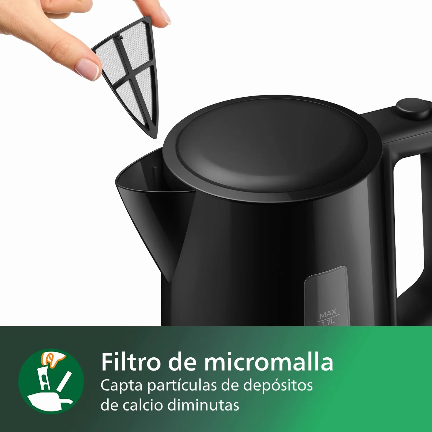 Philips Hervidor Serie 3000 1.7L Tapa con resorte Negro HD9318/20
