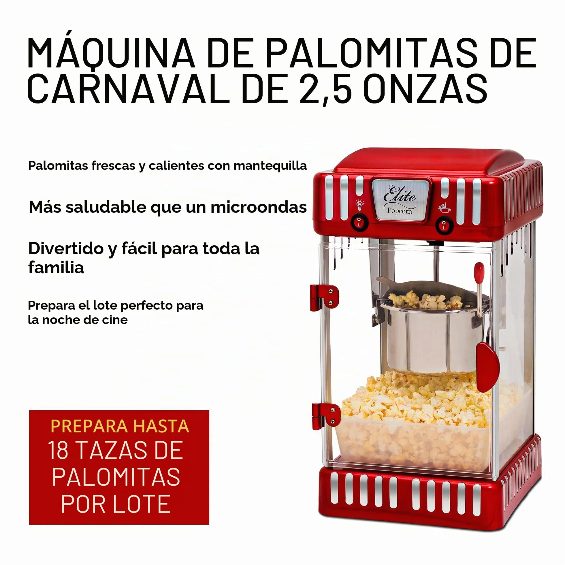 Elite Gourmet EPM-250 Classic Carnival Máquina de palomitas de maíz de sobremesa 74 ml rojo