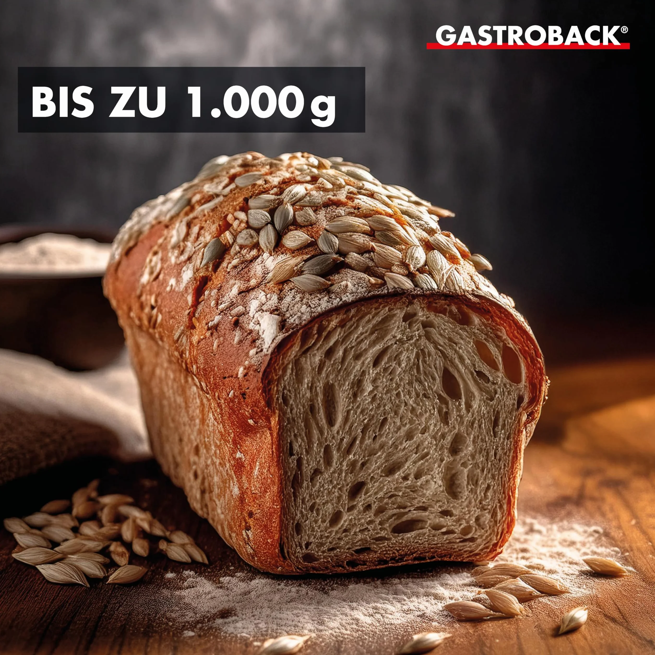 Gastroback 42823- Panificadora semi profesional (Negro, Metálico, 1 kg, Pastel de masa, Pan francés, Masa para pizza, Pan de trigo, 500 g, Sensor, 15 min)