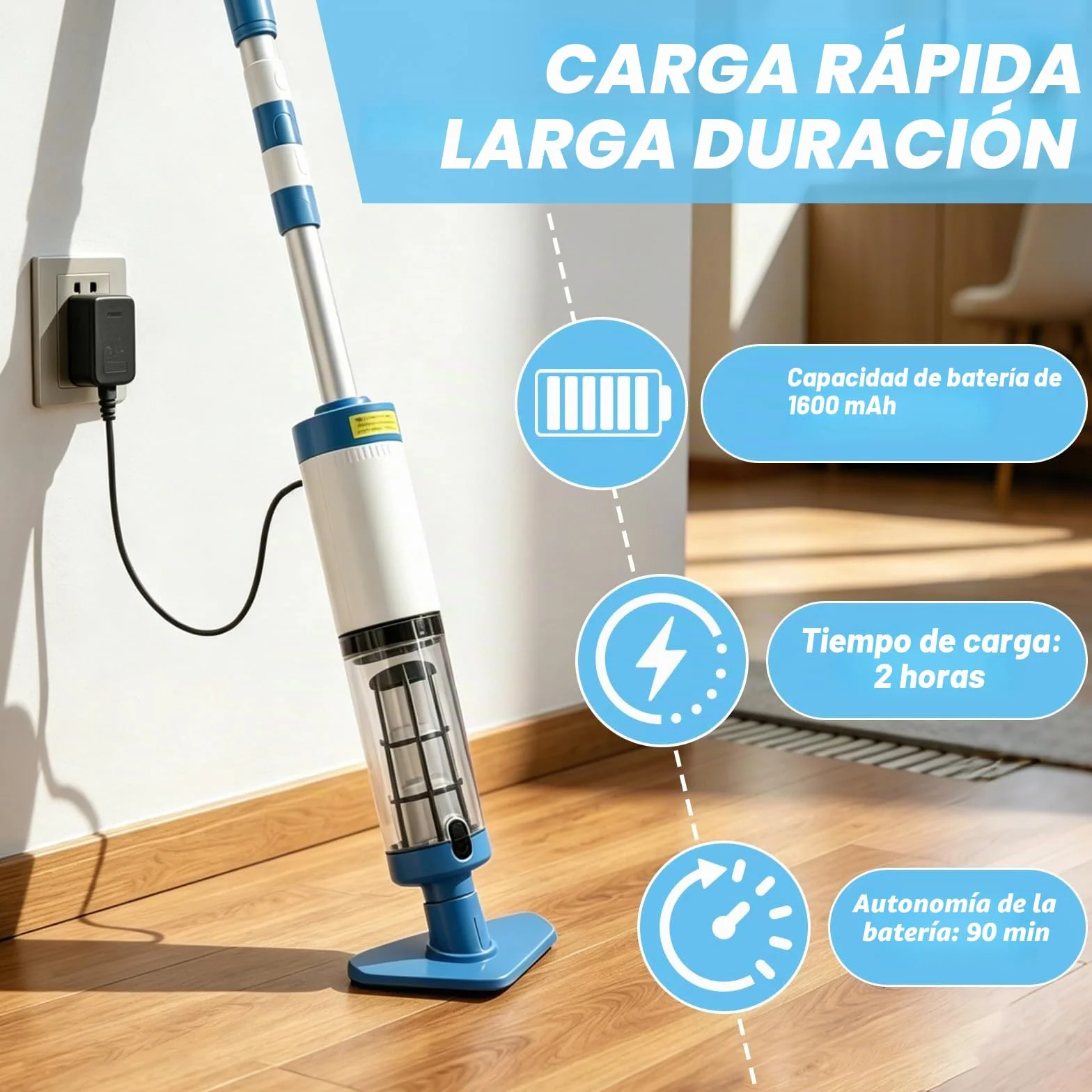 3 en 1 Limpiafondos para Piscina Inalámbrica con Mango Telescópico Aspirador Bateria Recargable Portátil Piscinas Fondos para SPA Eliminar Arena y Residuos,Tiempo de Ejecución 90 Minutos