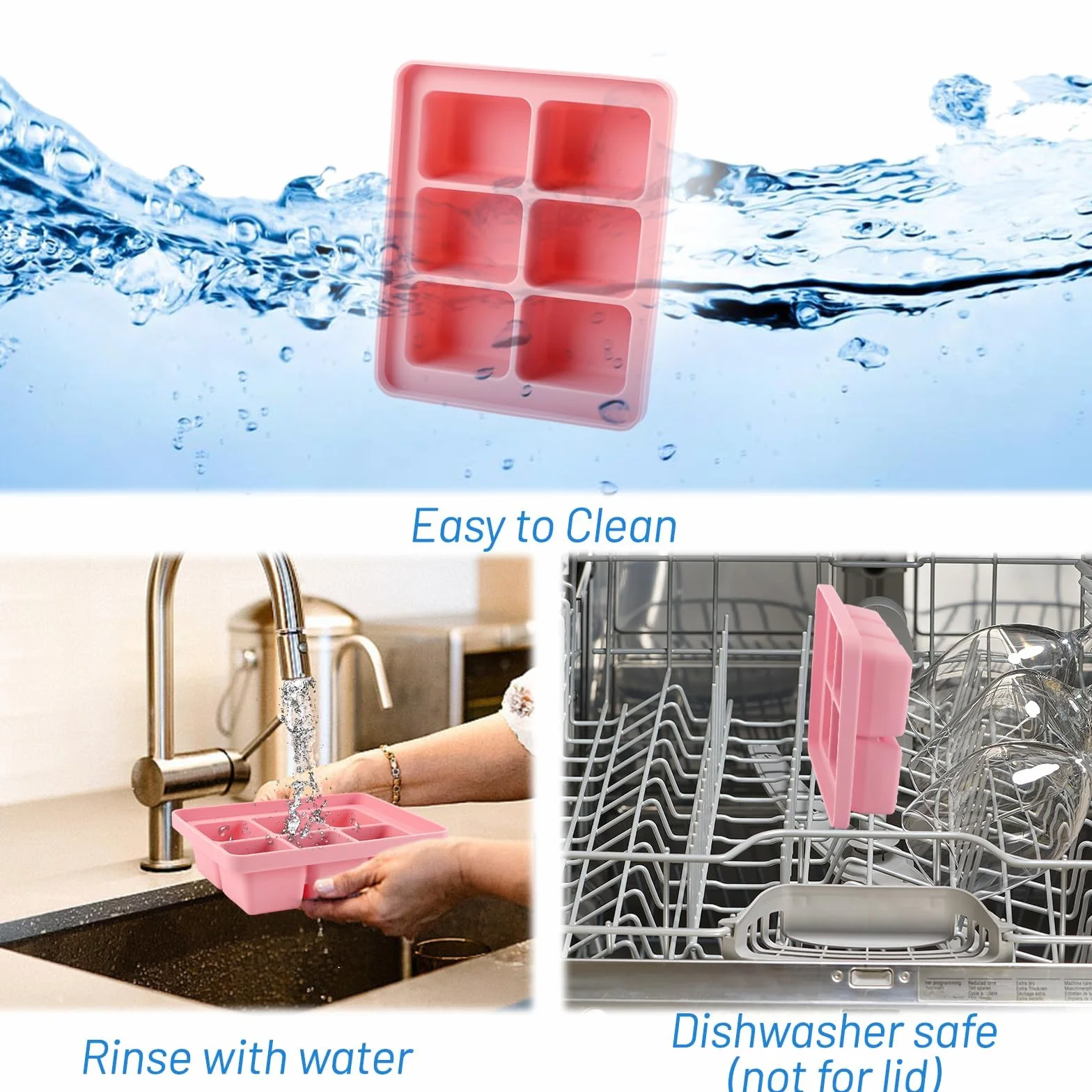 Auauraintt 3 Pack cubiteras de hielo de silicona con tapa apilables aptas para lavavajillas