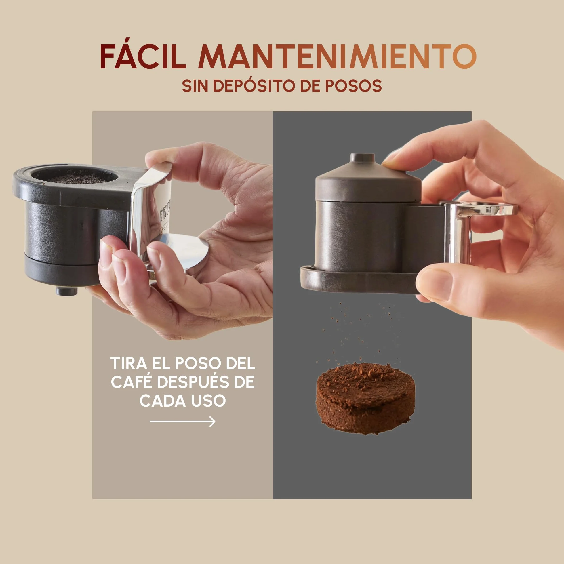 KRUPS Coffee Crush, Cafetera automática, Café en Grano y Molido, 15 Bares, 3 recetas de café, 3 niveles de temperatura y de molienda, Pantalla táctil, Compacta 15 cm de ancho, Beige, SA402AE0
