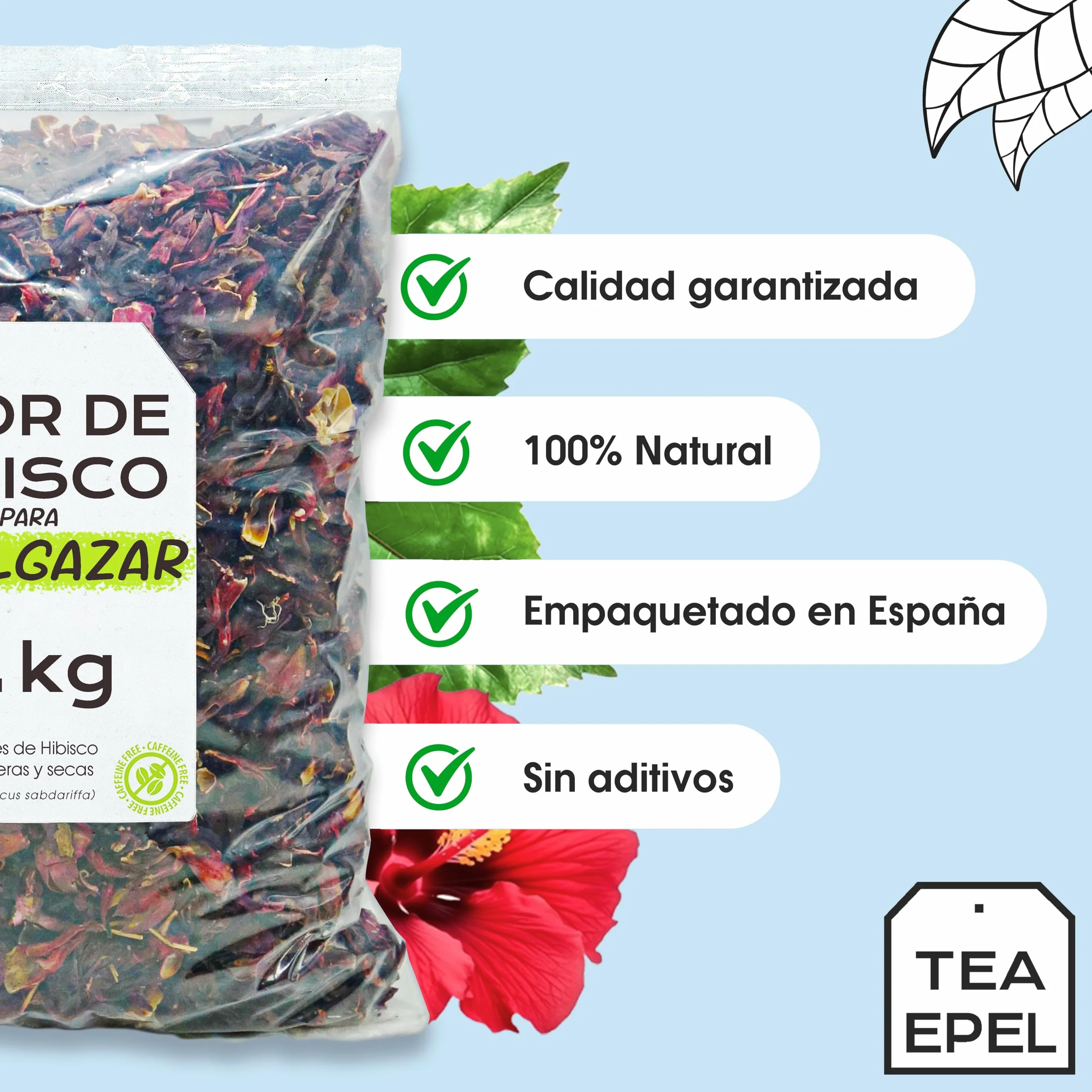 Flor de Jamaica 1kg - Té de Hibisco para Adelgazar, Reducir Hinchazón, Antioxidante Natural